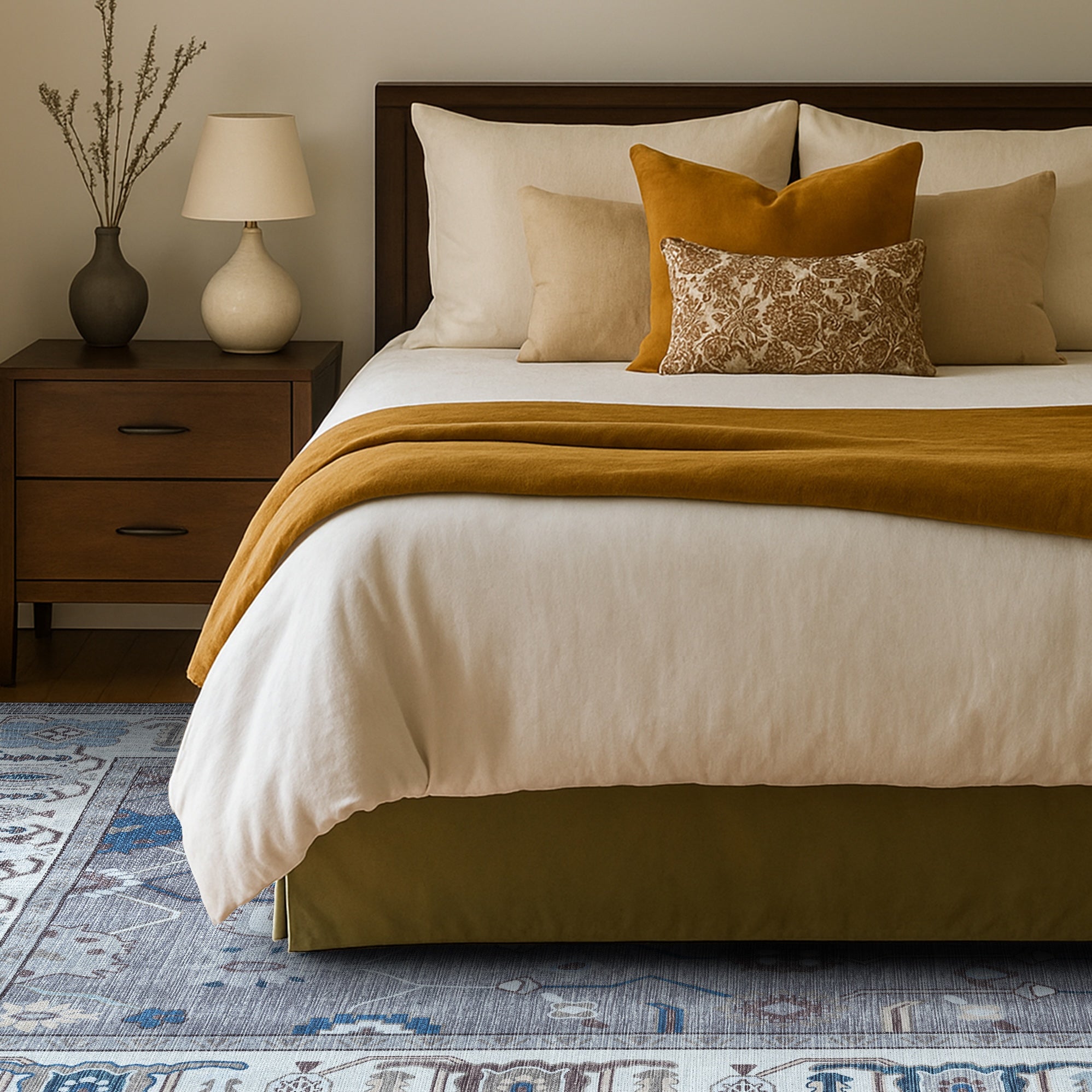 Naila Dark Gray Navy Blue Modern Oushak Rug