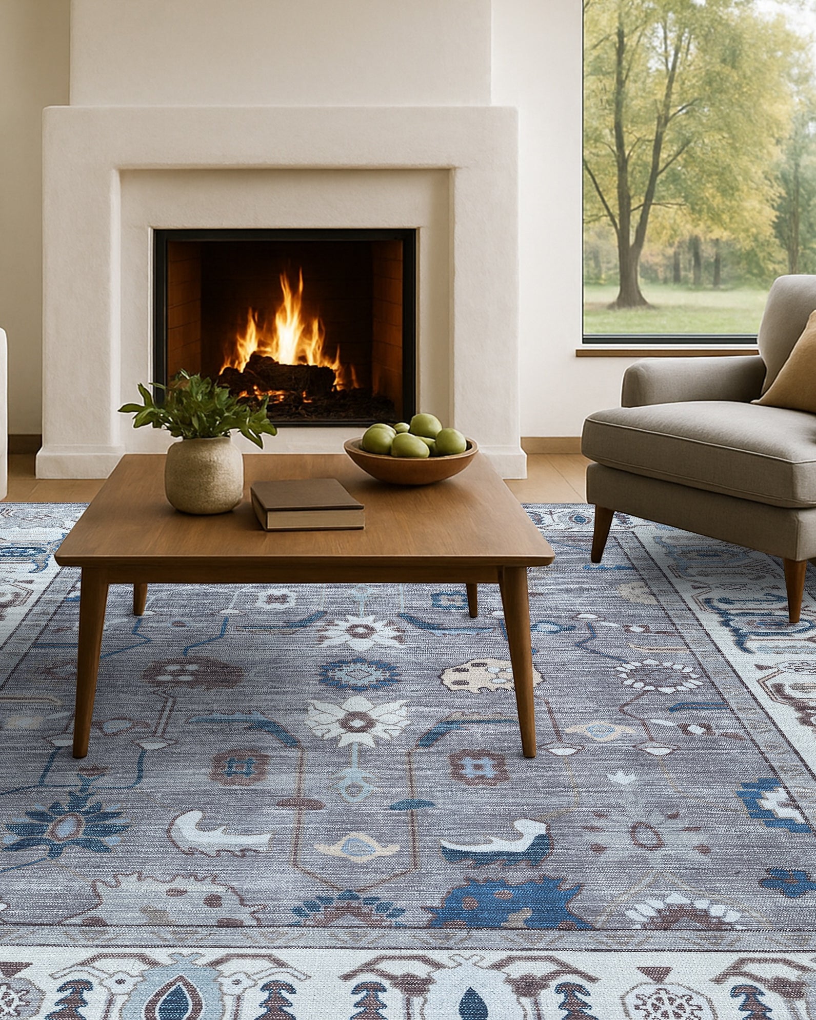 Naila Dark Gray Navy Blue Modern Oushak Rug