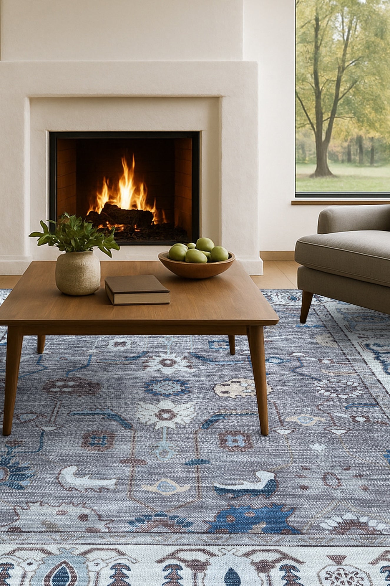 Naila Dark Gray Navy Blue Modern Oushak Rug