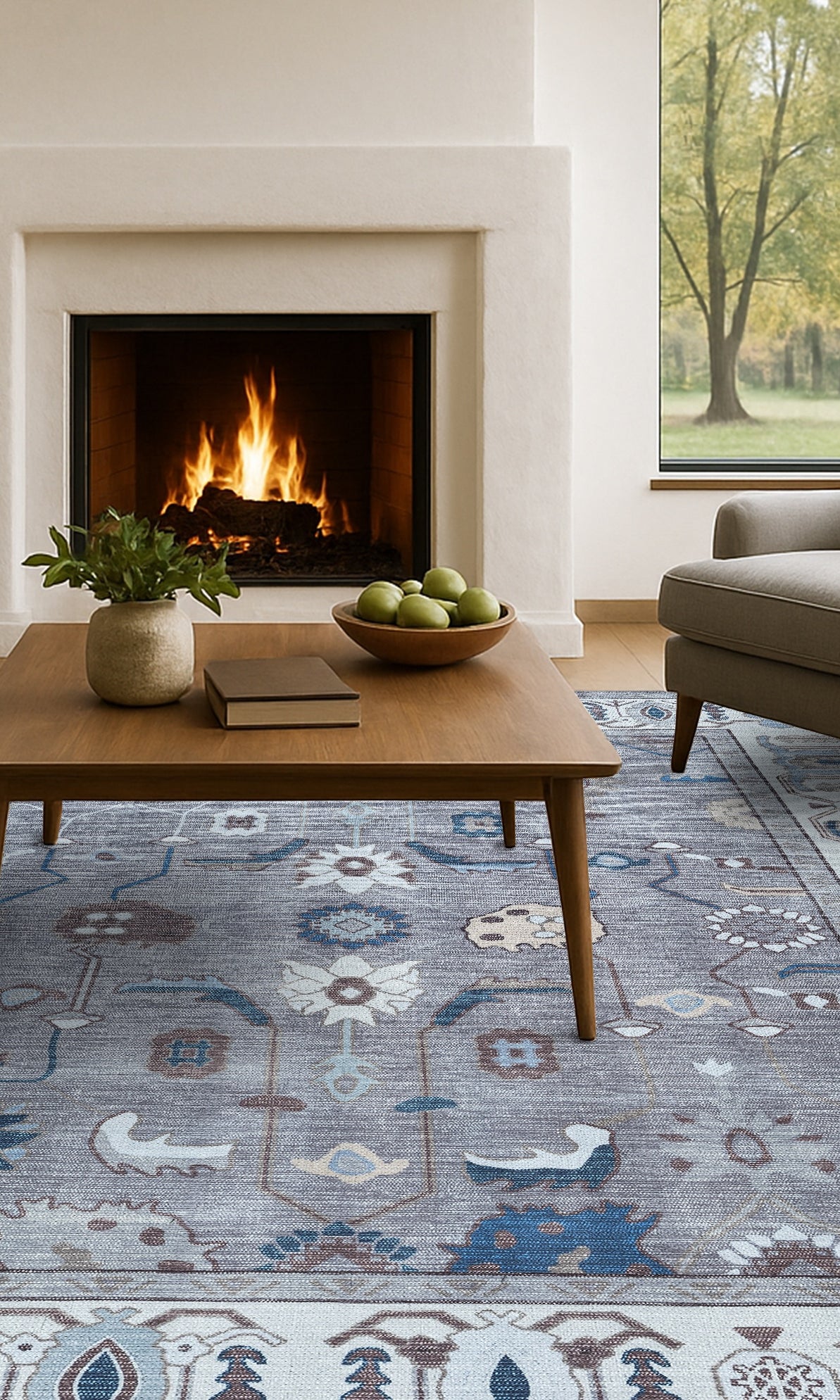 Naila Dark Gray Navy Blue Modern Oushak Rug