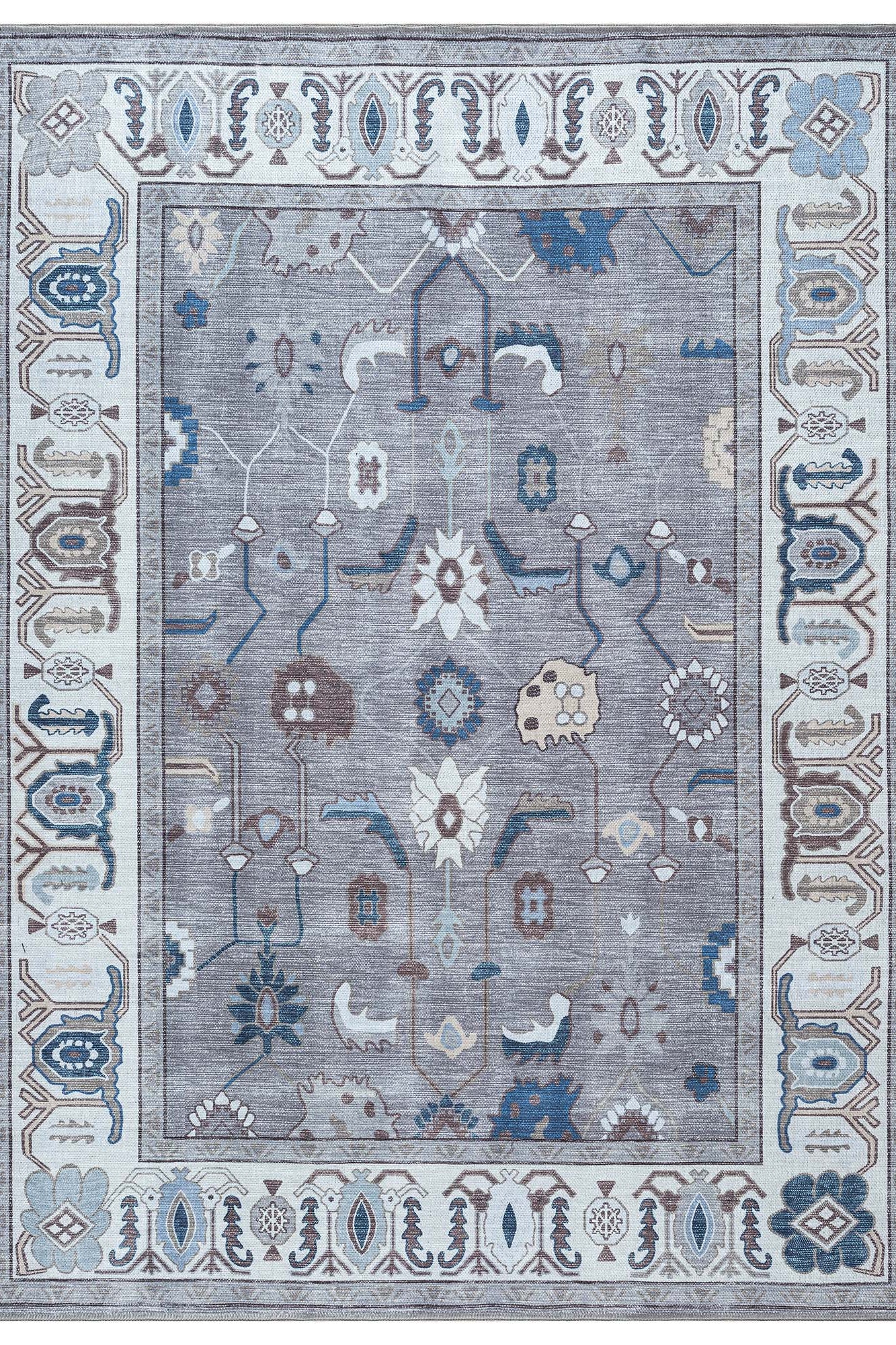 Naila Dark Gray Navy Blue Modern Oushak Rug