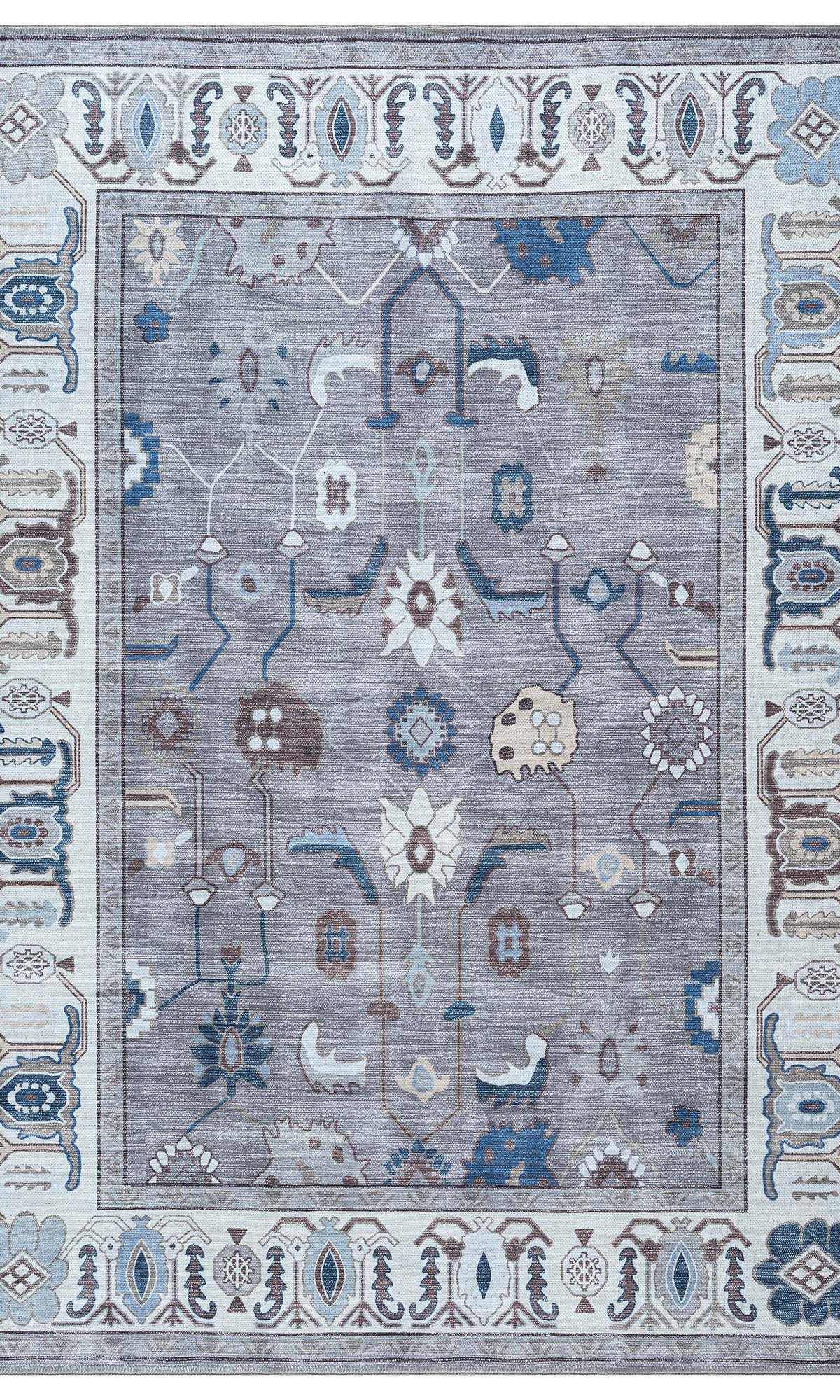 Naila Dark Gray Navy Blue Modern Oushak Rug