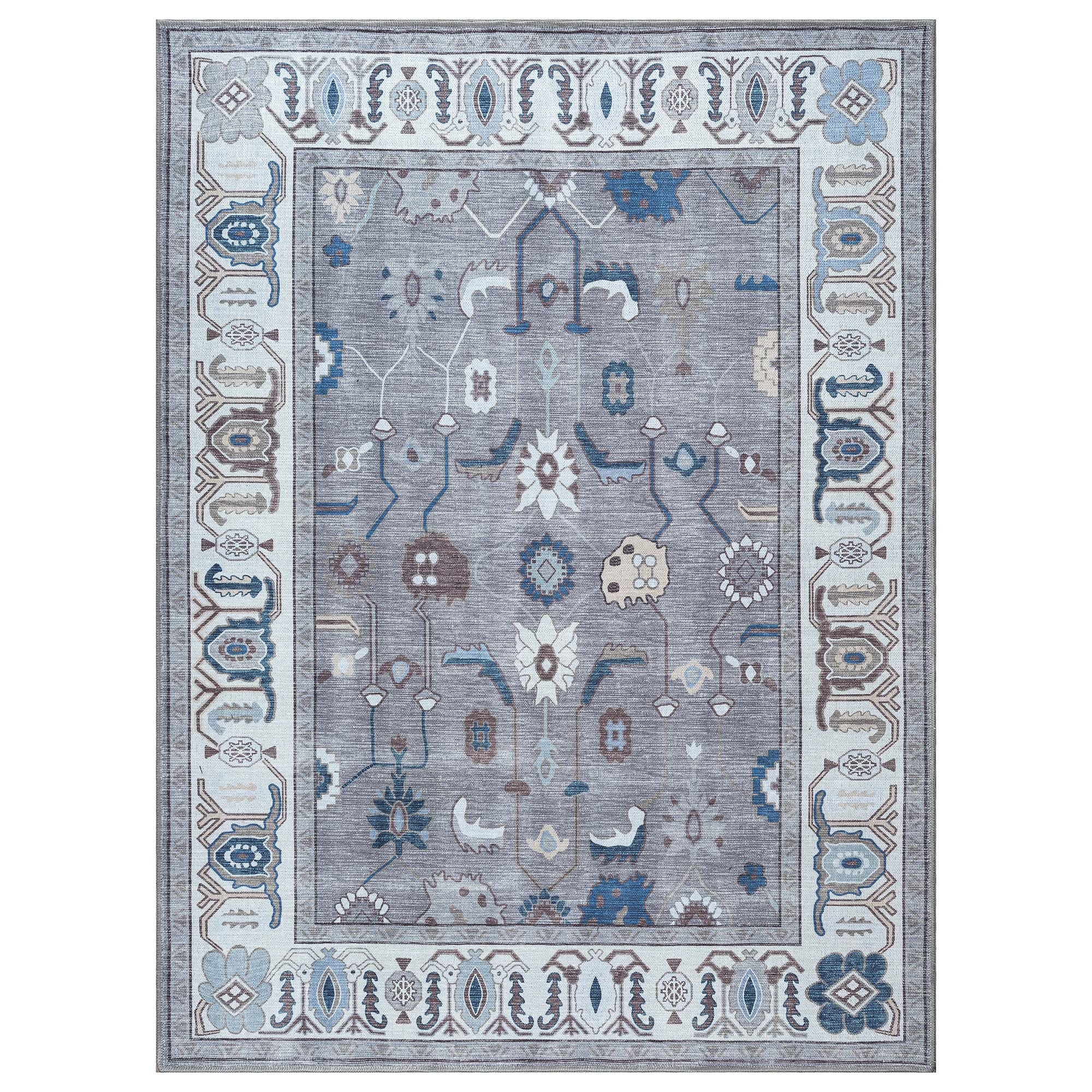 Naila Dark Gray Navy Blue Modern Oushak Rug