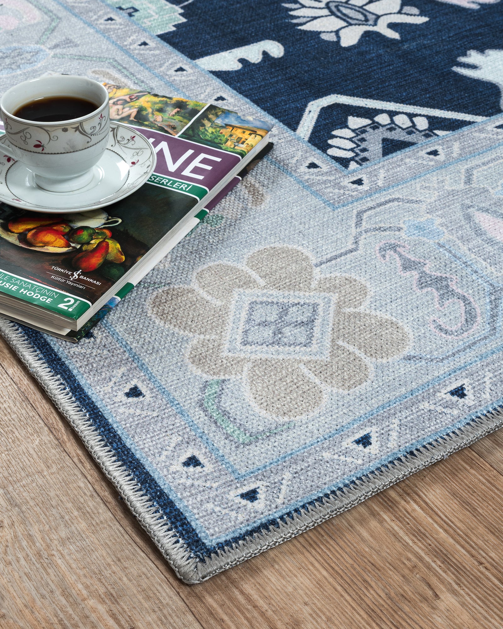 Nurul Navy Blue Modern Oushak Rug