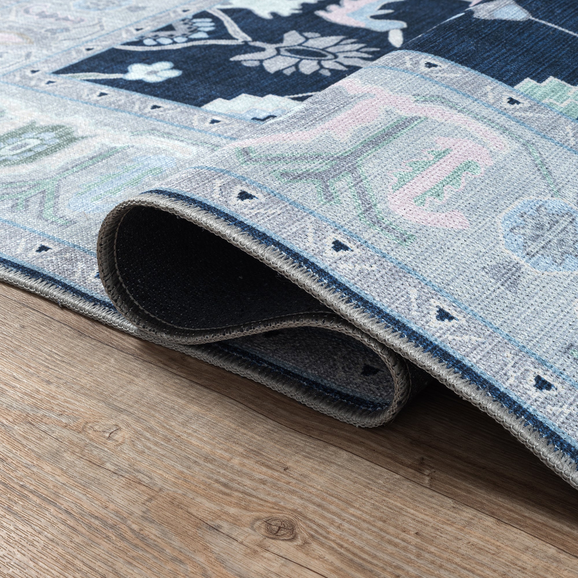 Nurul Navy Blue Modern Oushak Rug