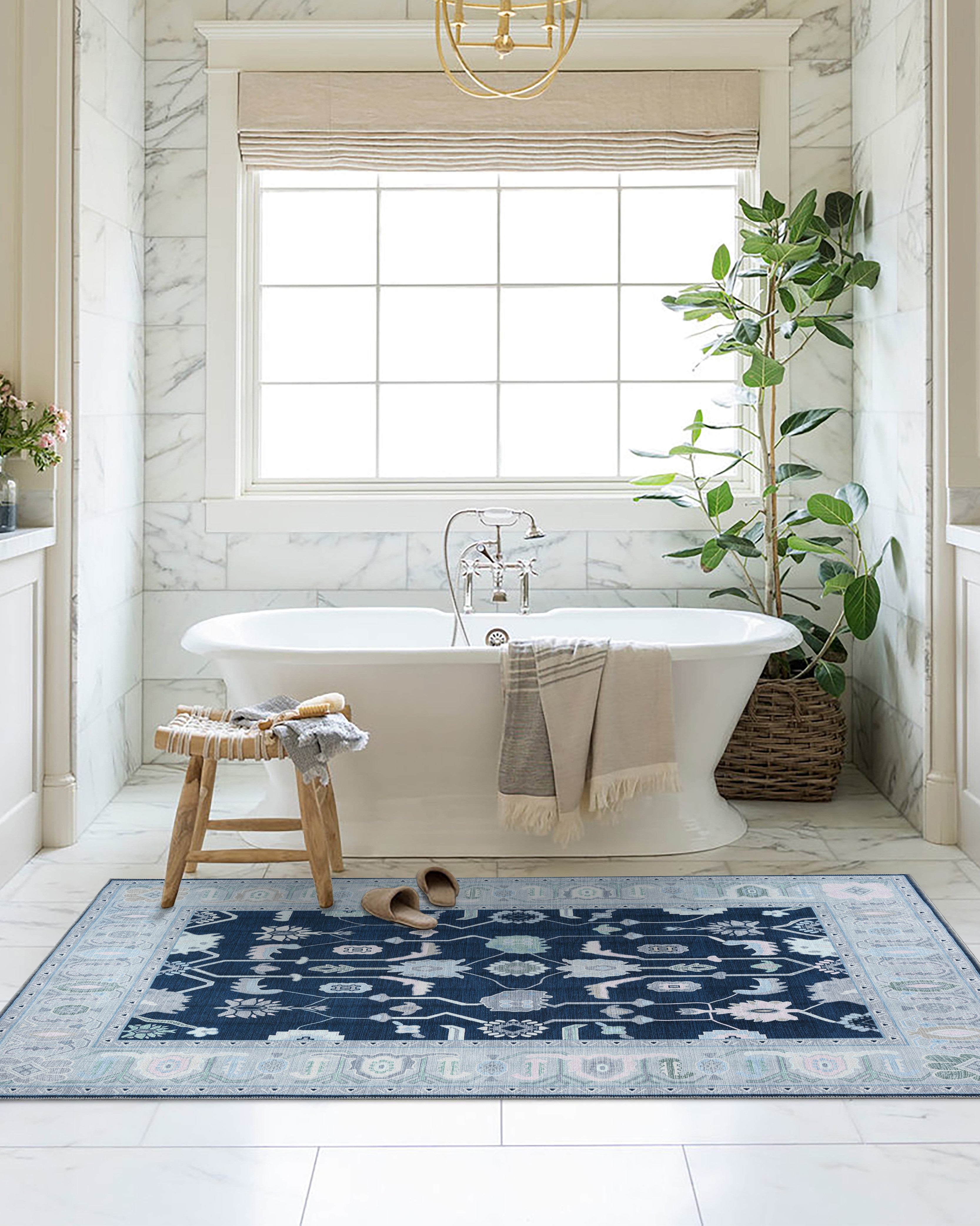 Nurul Navy Blue Modern Oushak Rug