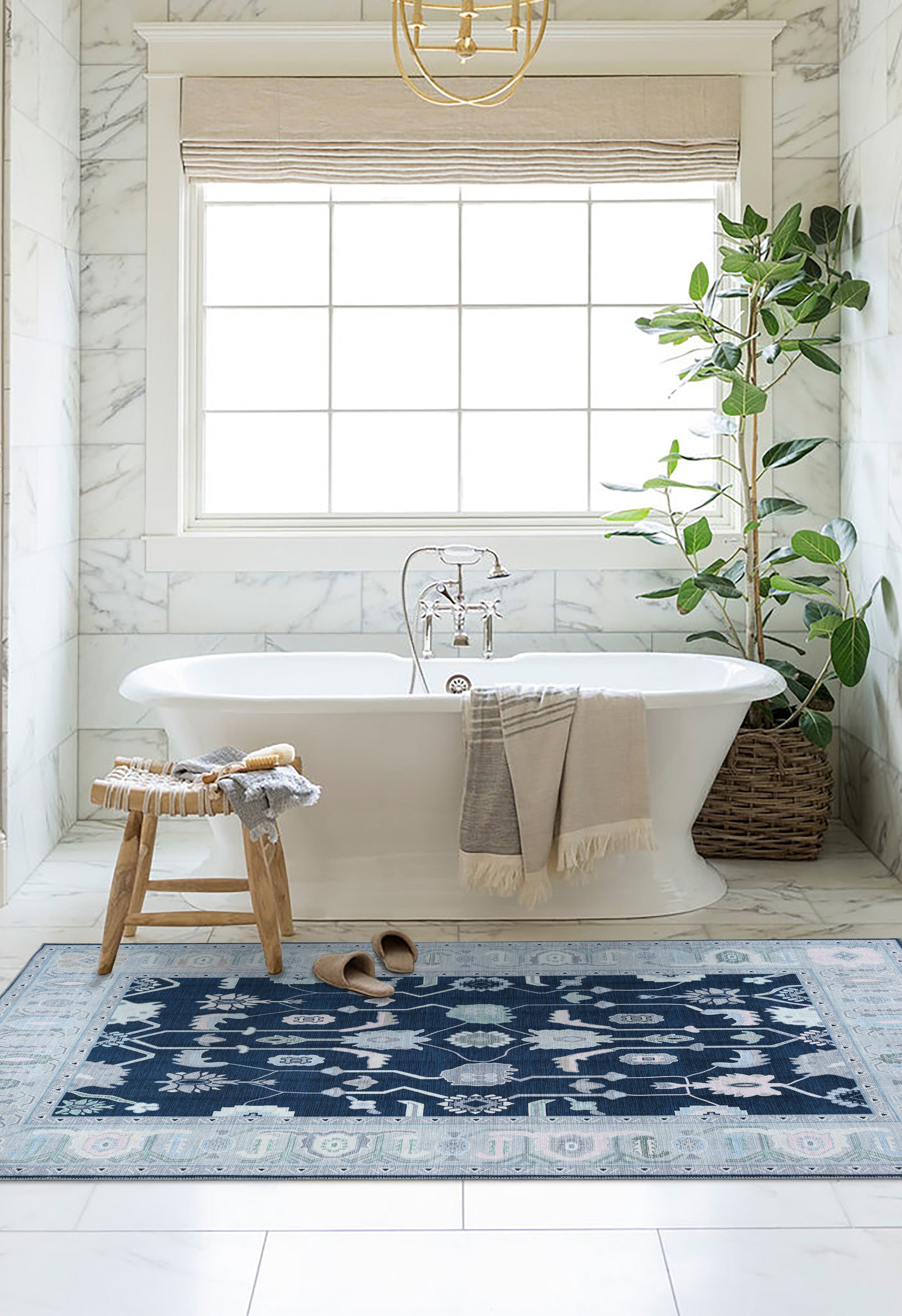 Nurul Navy Blue Modern Oushak Rug