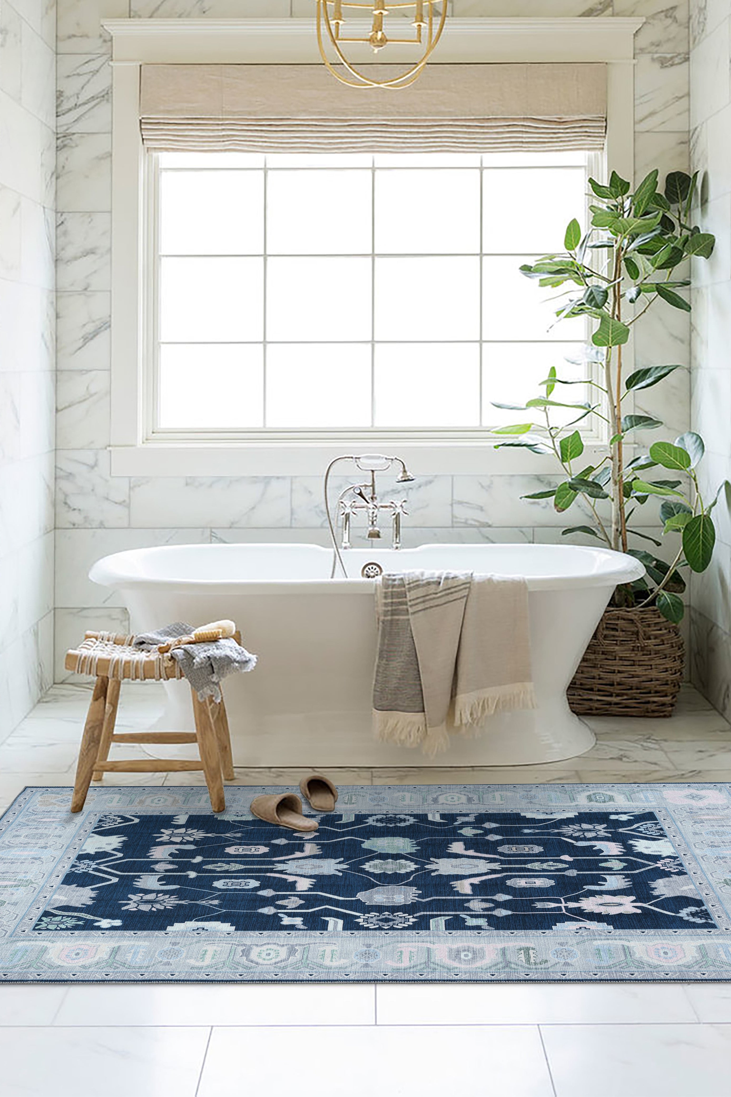 Nurul Navy Blue Modern Oushak Rug