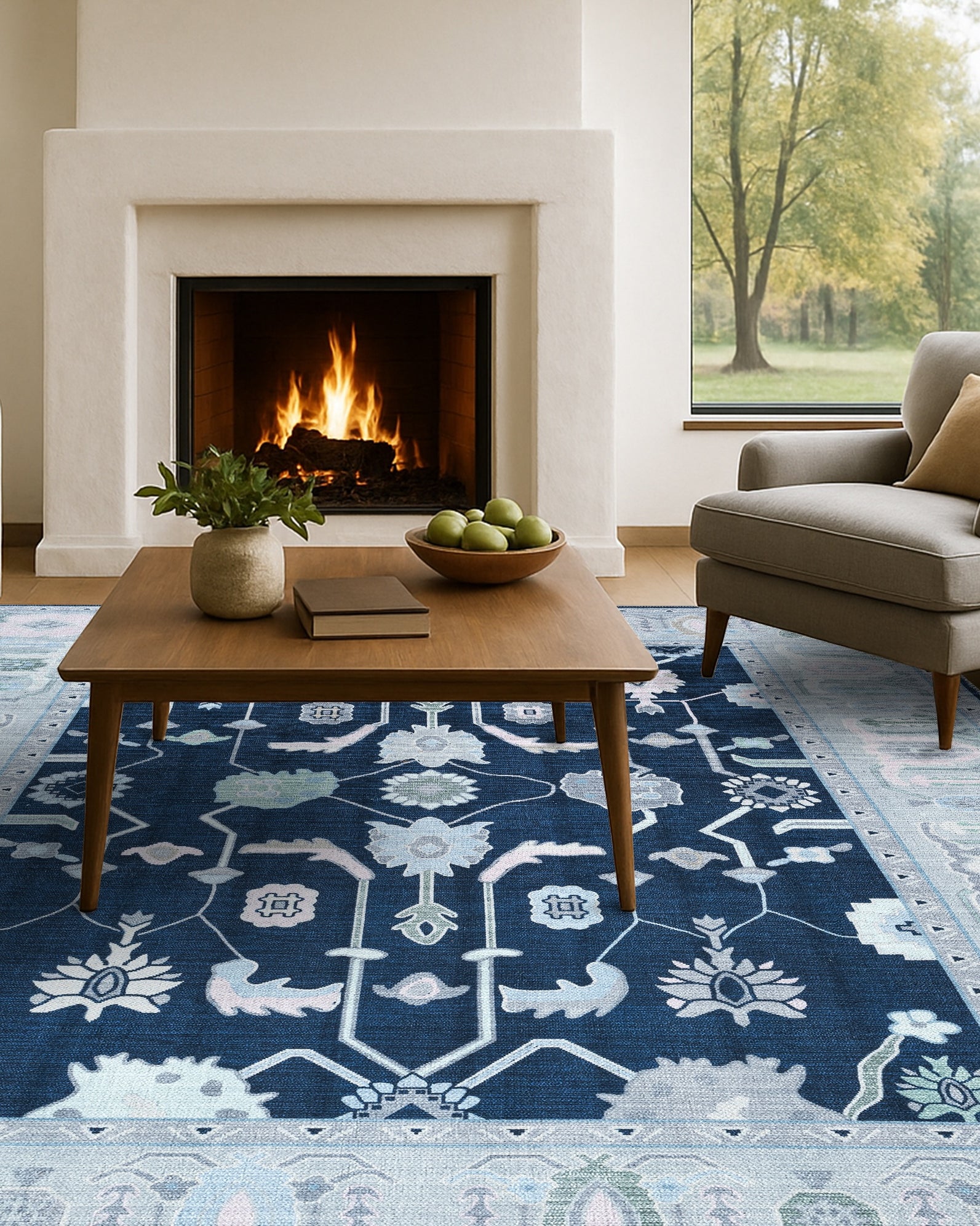 Nurul Navy Blue Modern Oushak Rug
