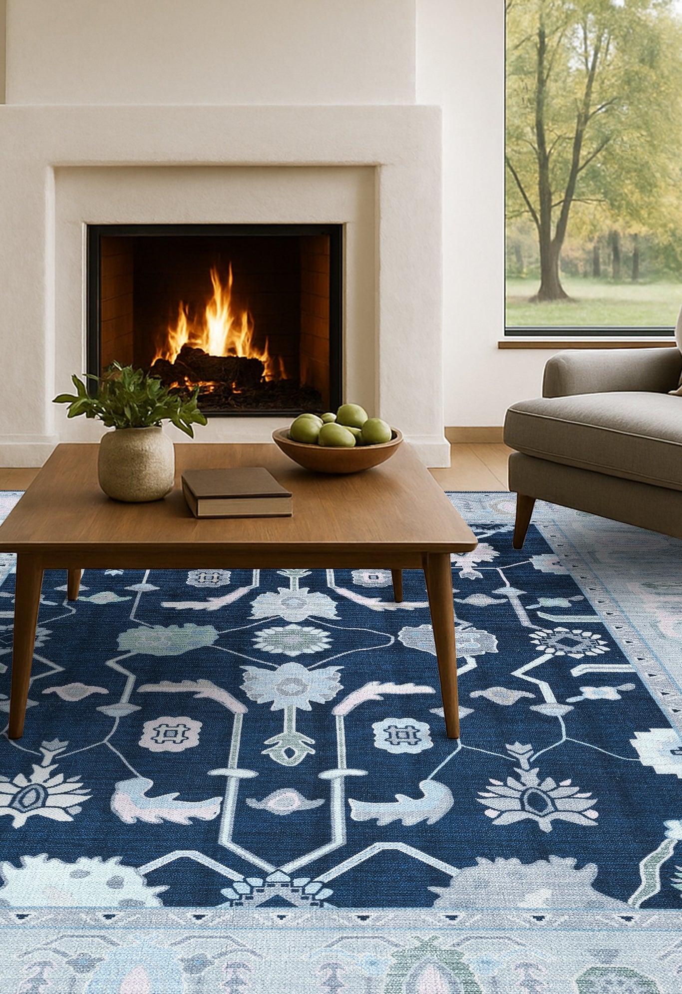 Nurul Navy Blue Modern Oushak Rug