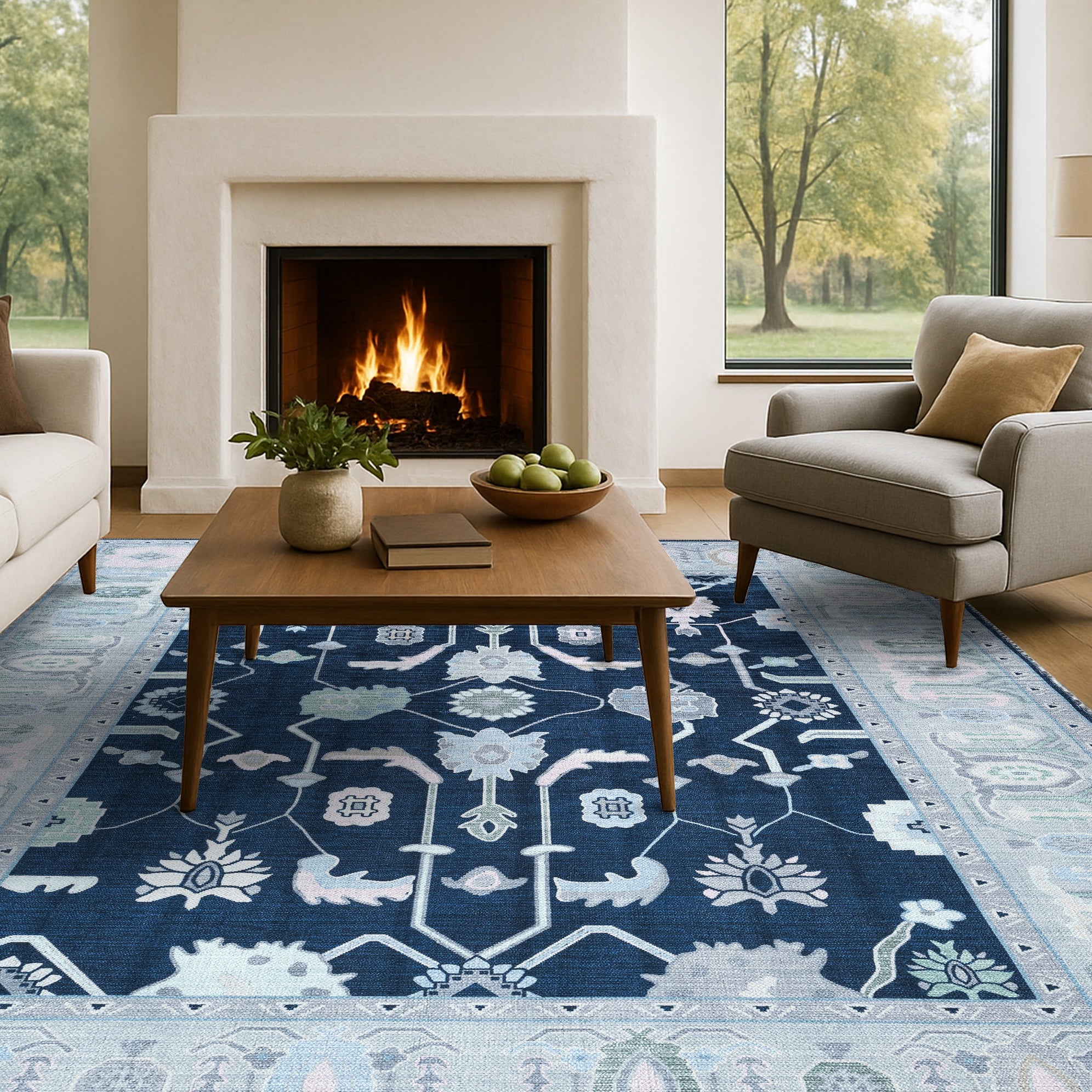 Nurul Navy Blue Modern Oushak Rug