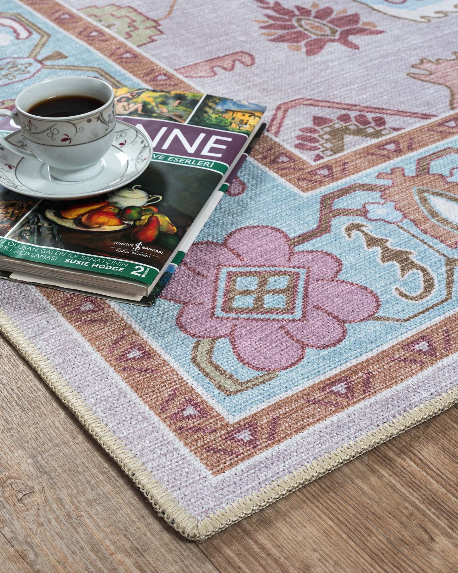 Joelle Pink Blue Modern Oushak Rug