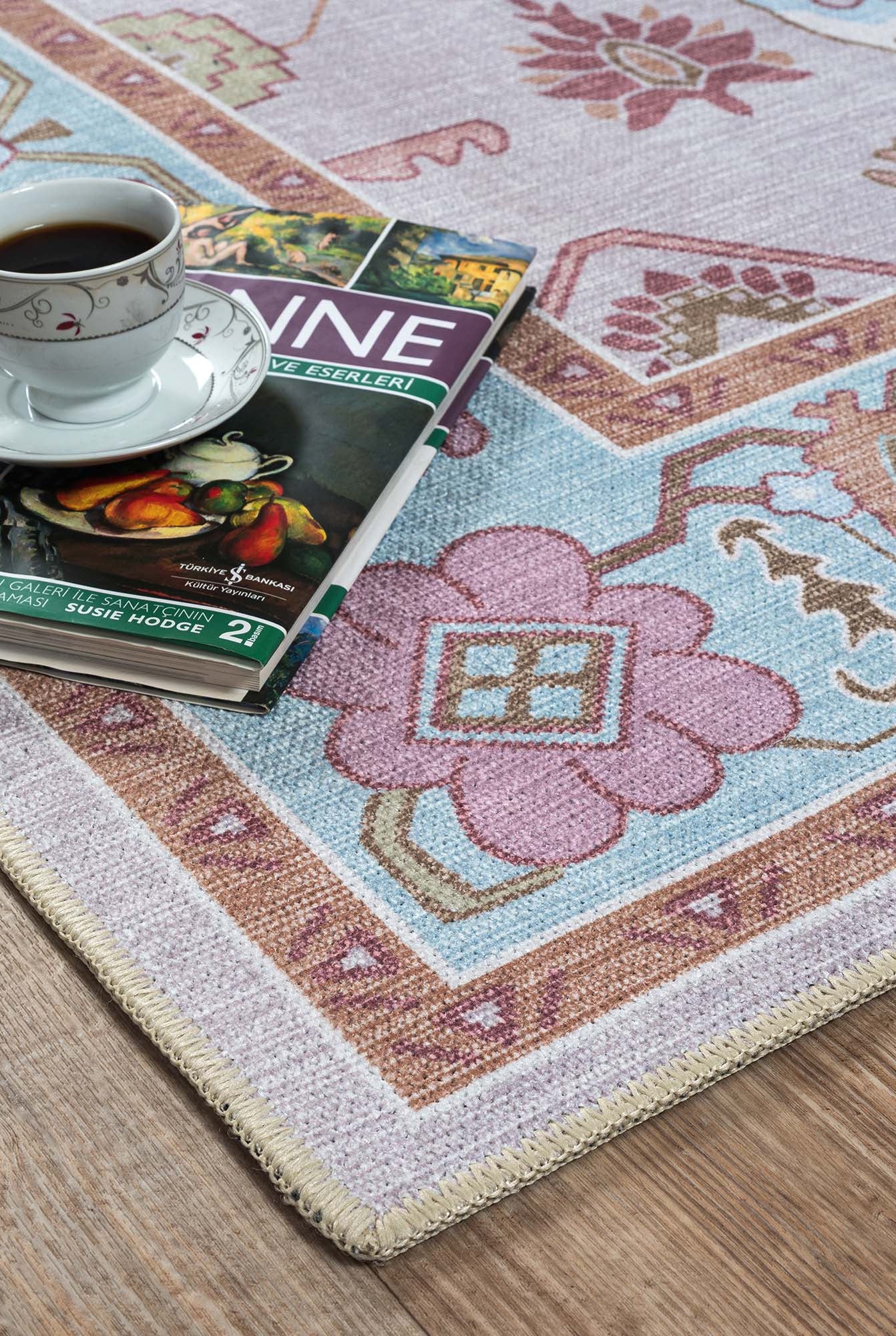 Joelle Pink Blue Modern Oushak Rug