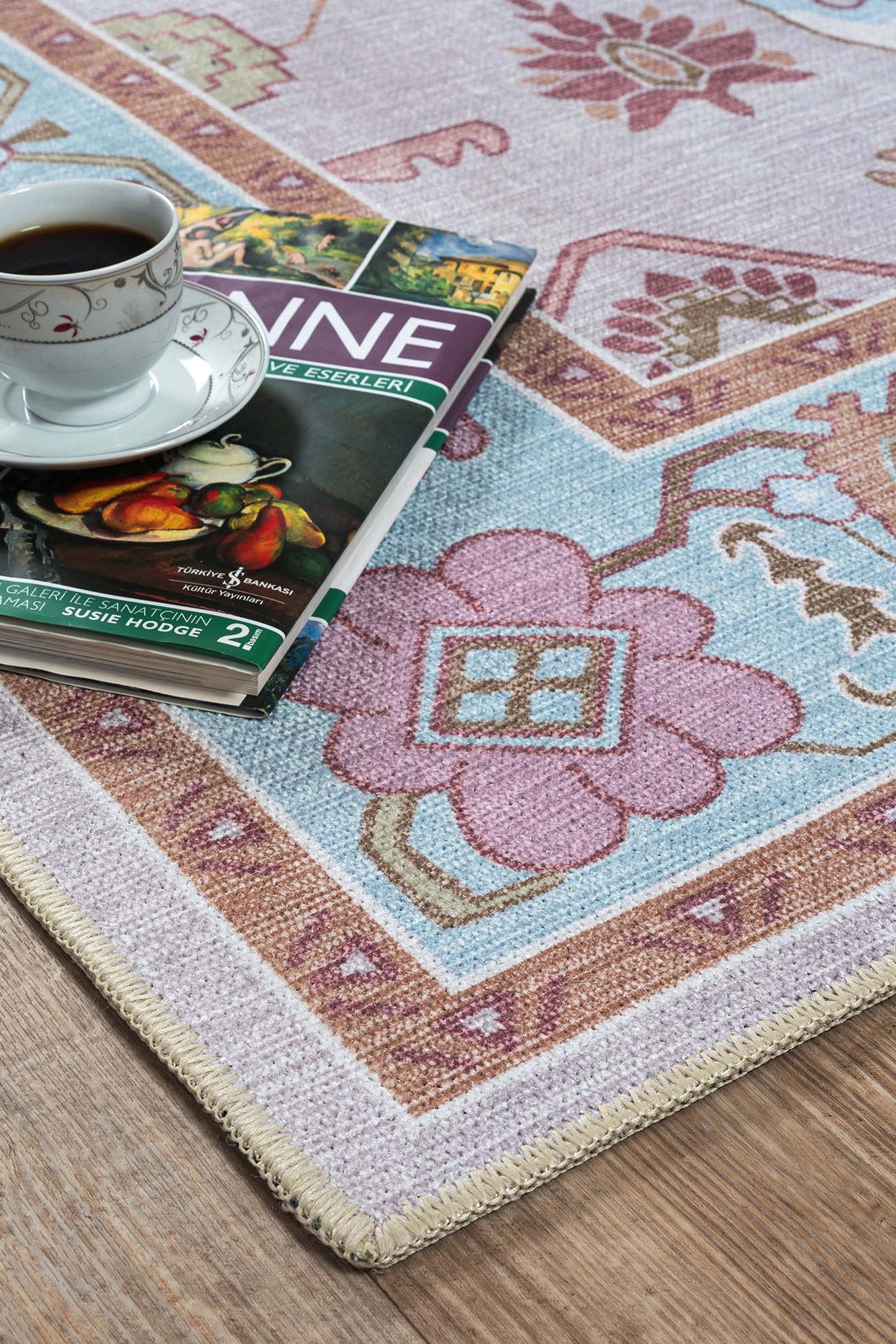 Joelle Pink Blue Modern Oushak Rug