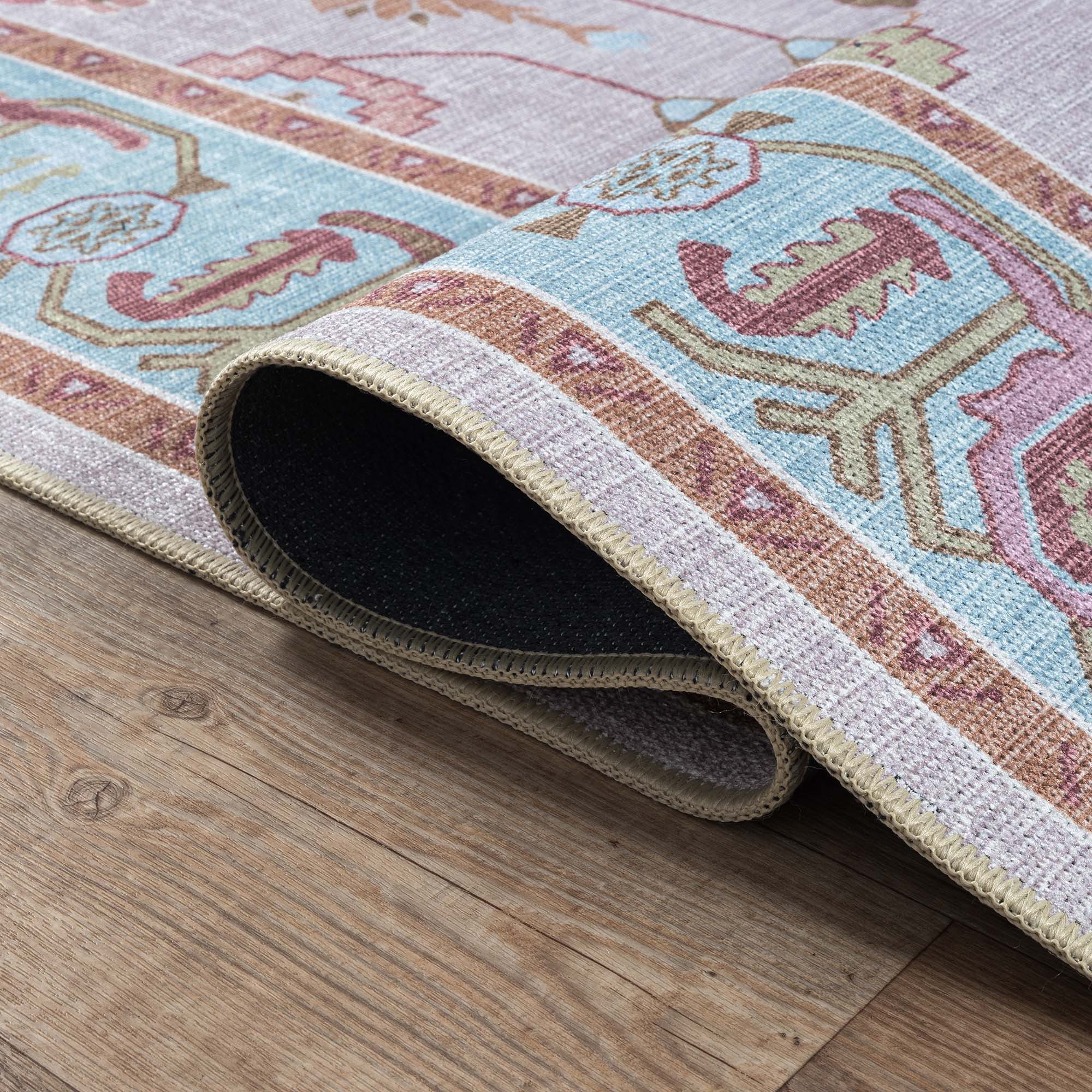 Joelle Pink Blue Modern Oushak Rug