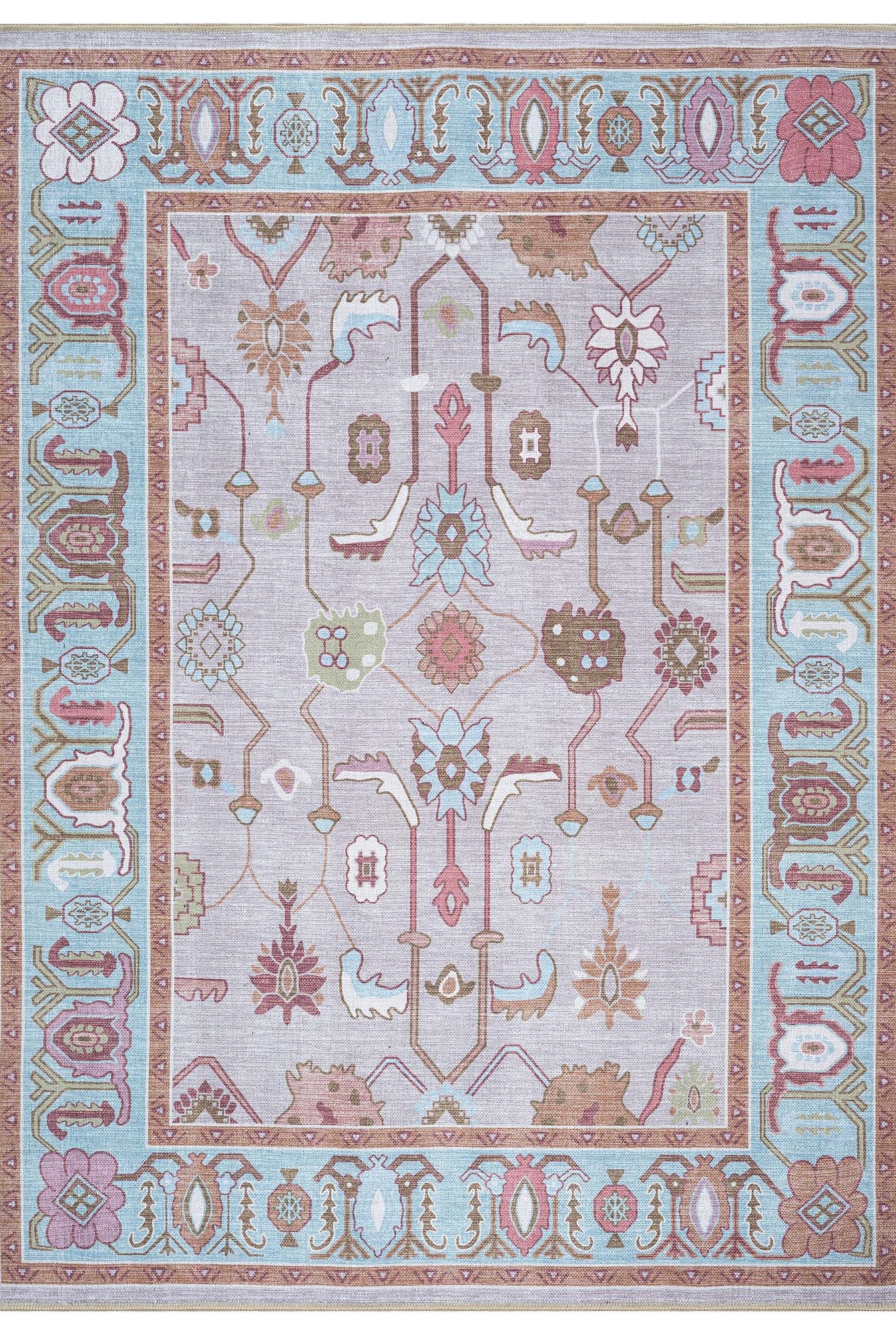 Joelle Pink Blue Modern Oushak Rug