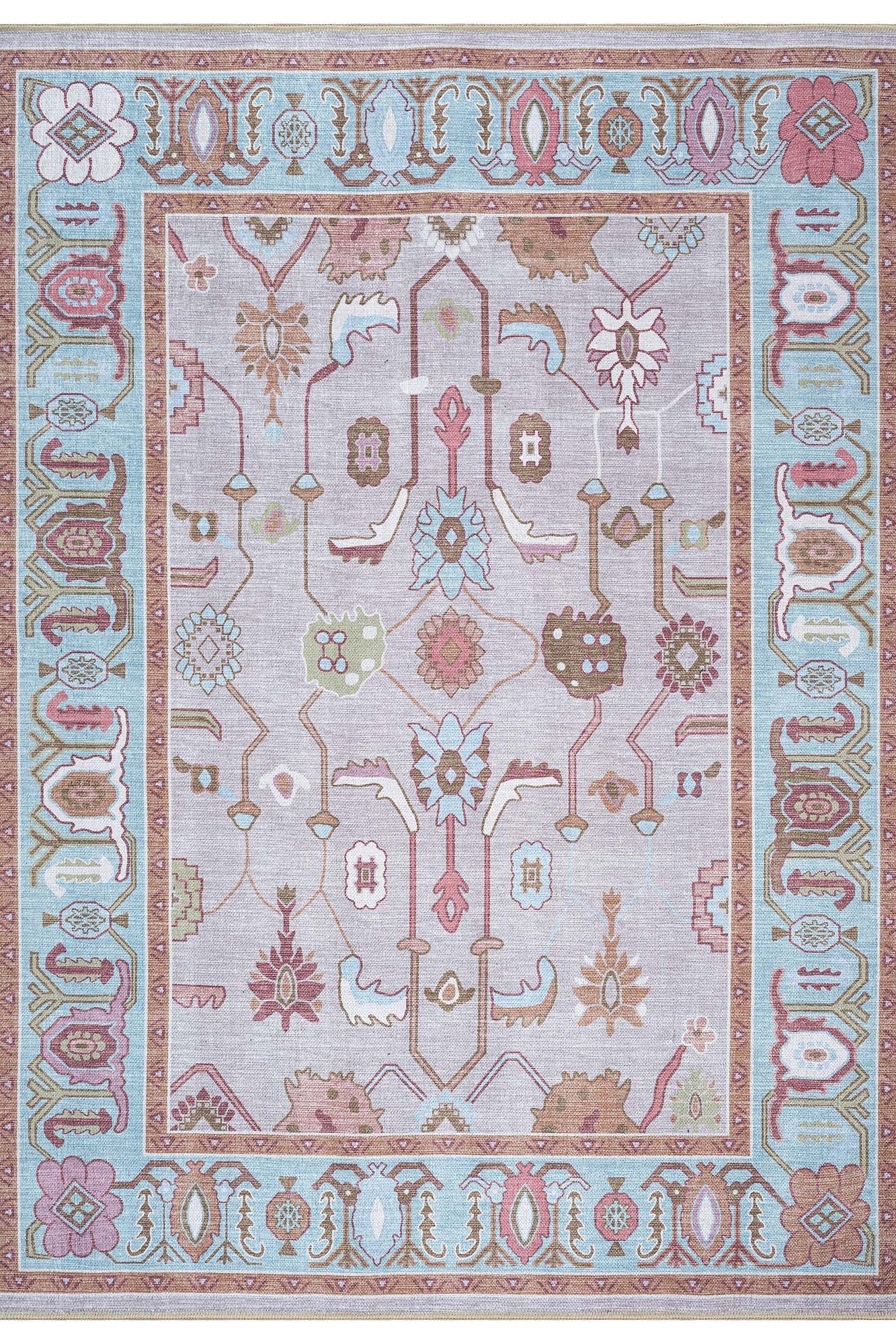 Joelle Pink Blue Modern Oushak Rug
