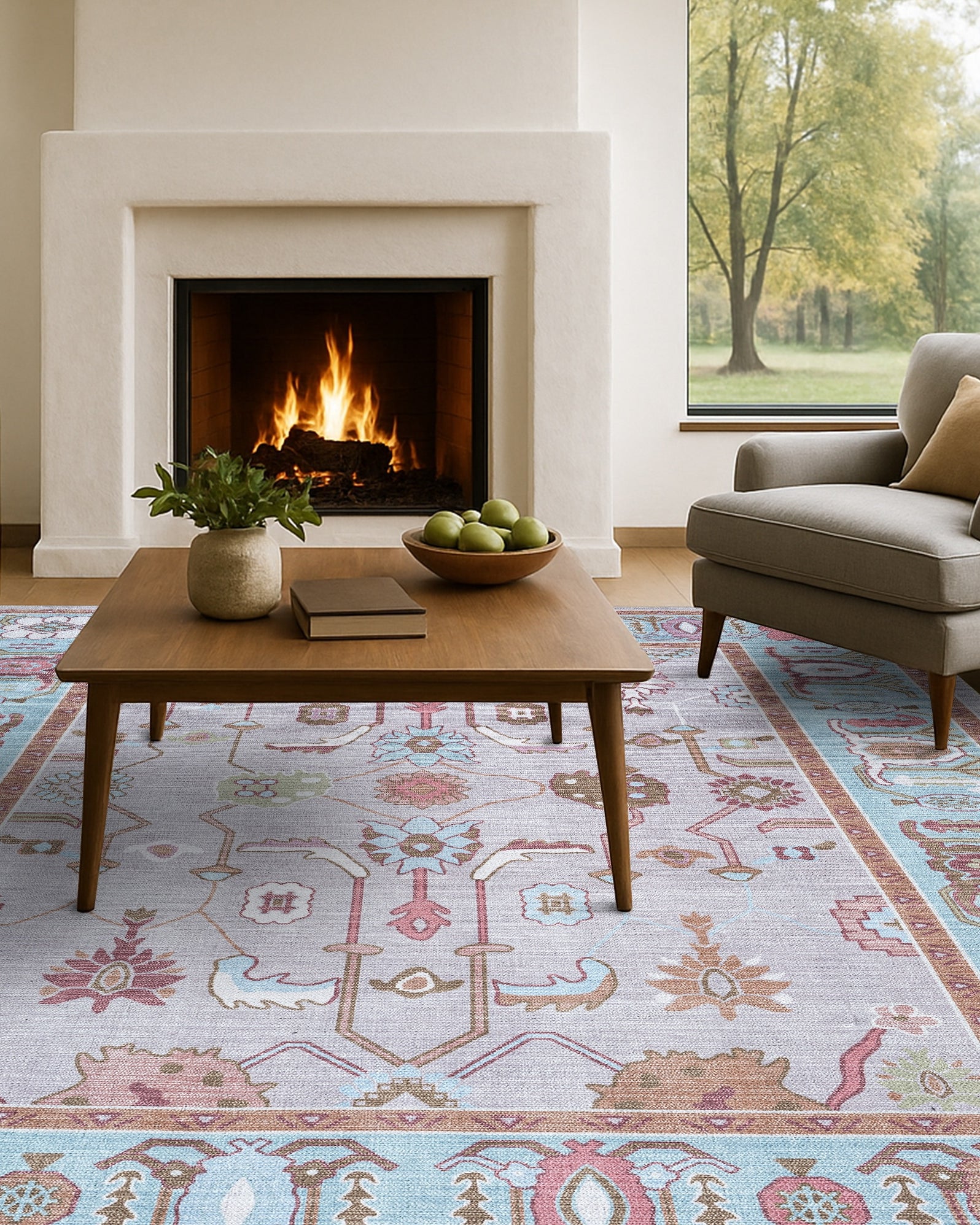 Joelle Pink Blue Modern Oushak Rug