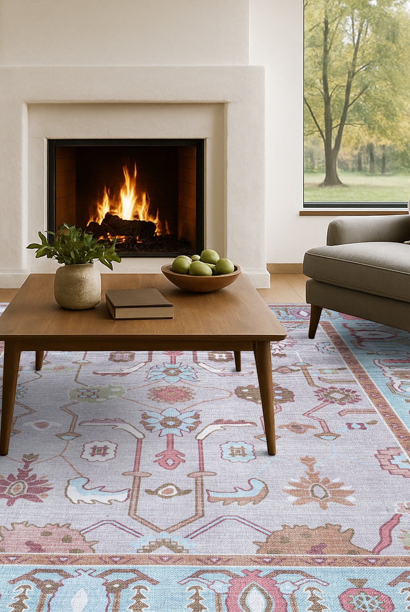 Joelle Pink Blue Modern Oushak Rug