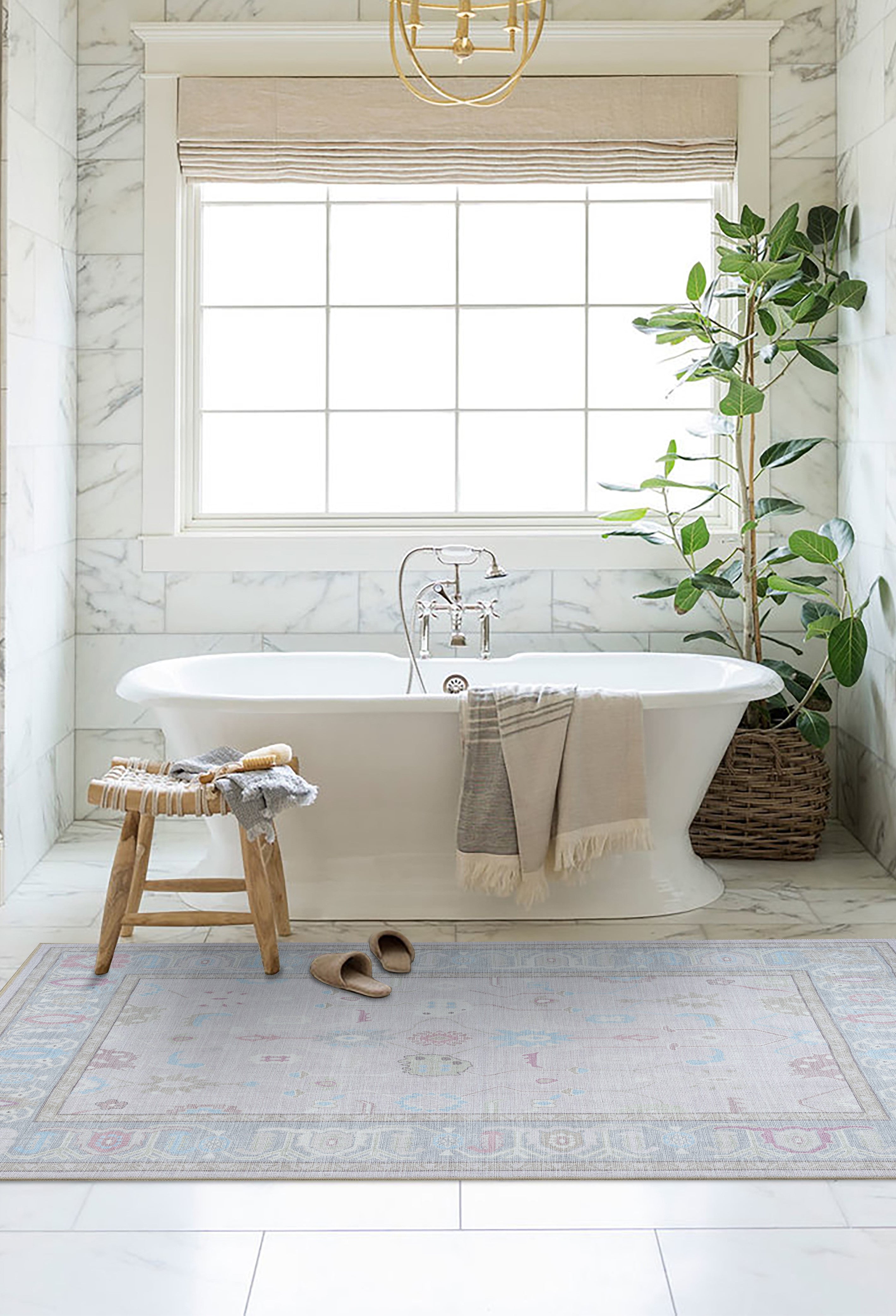 Daria Neutral Faded Pink Blush Oushak Rug