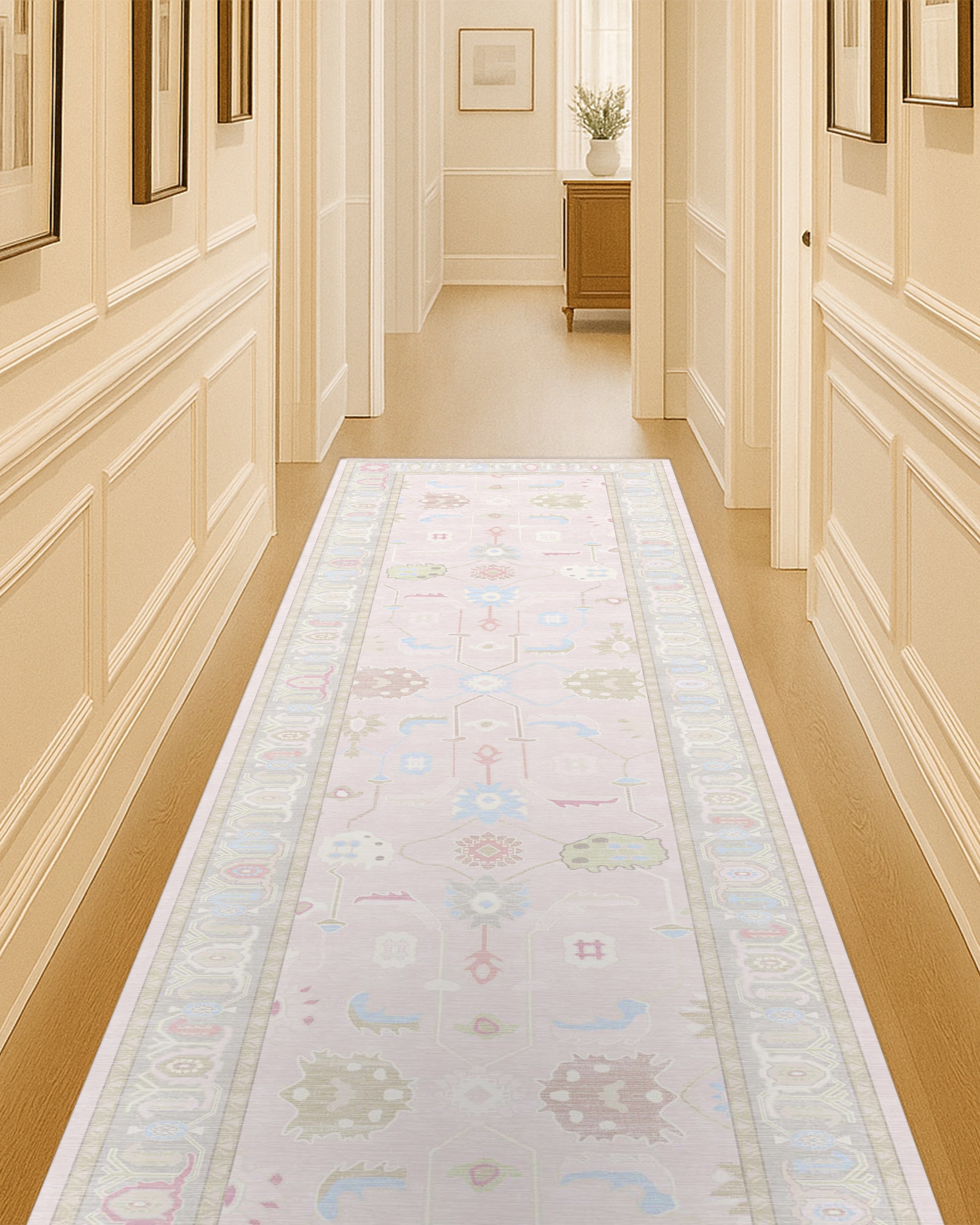 Daria Neutral Faded Pink Blush Oushak Rug