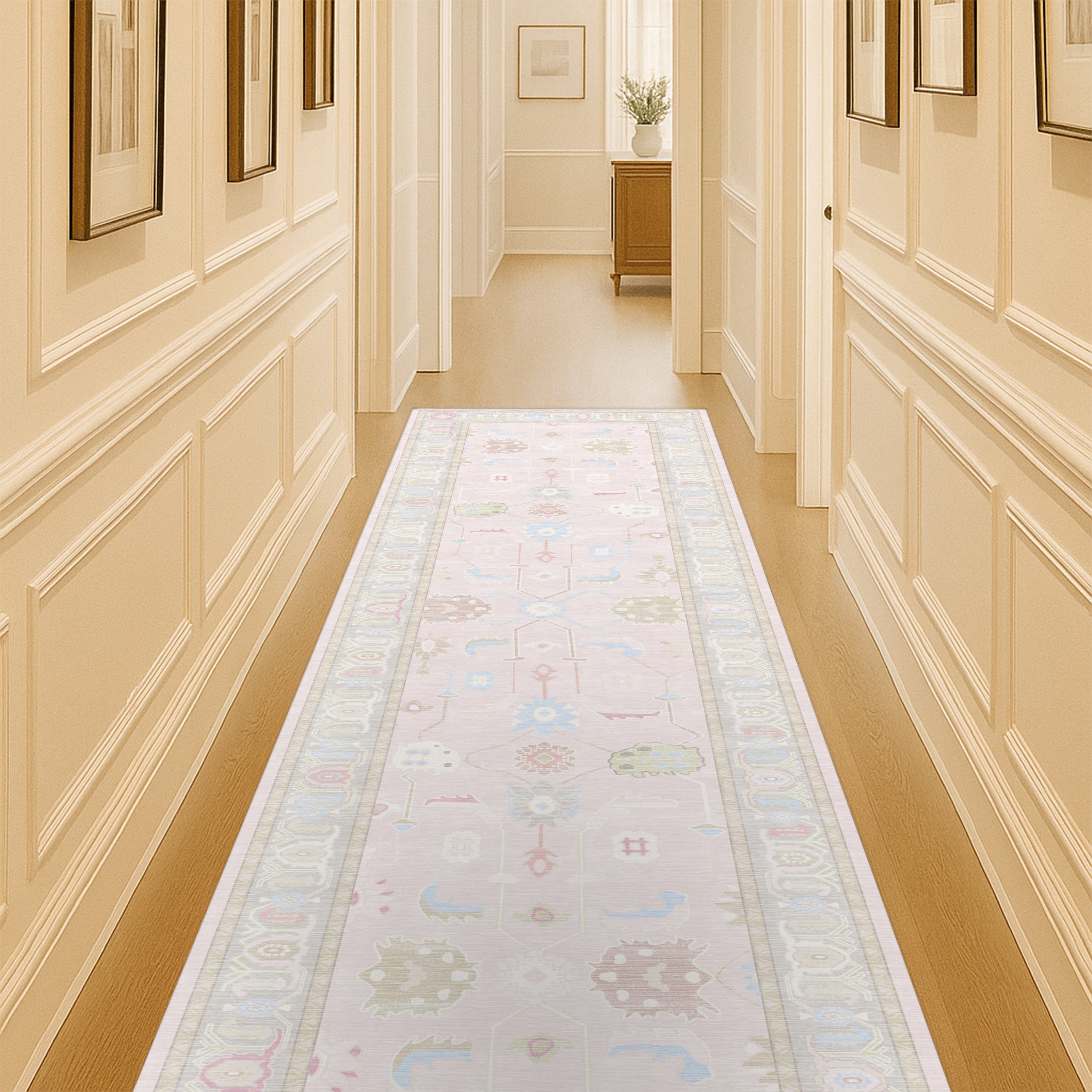 Daria Neutral Faded Pink Blush Oushak Rug