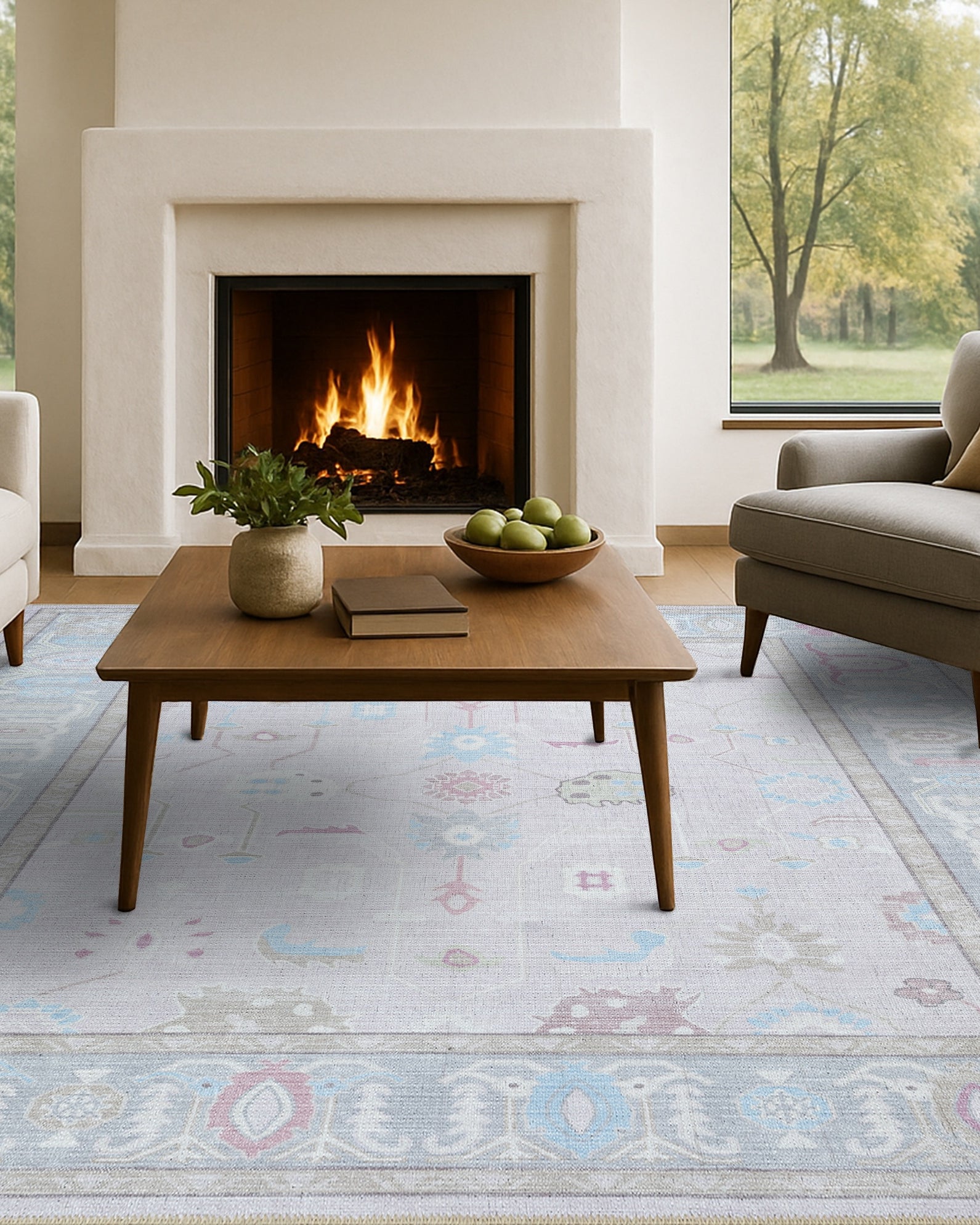 Daria Neutral Faded Pink Blush Oushak Rug