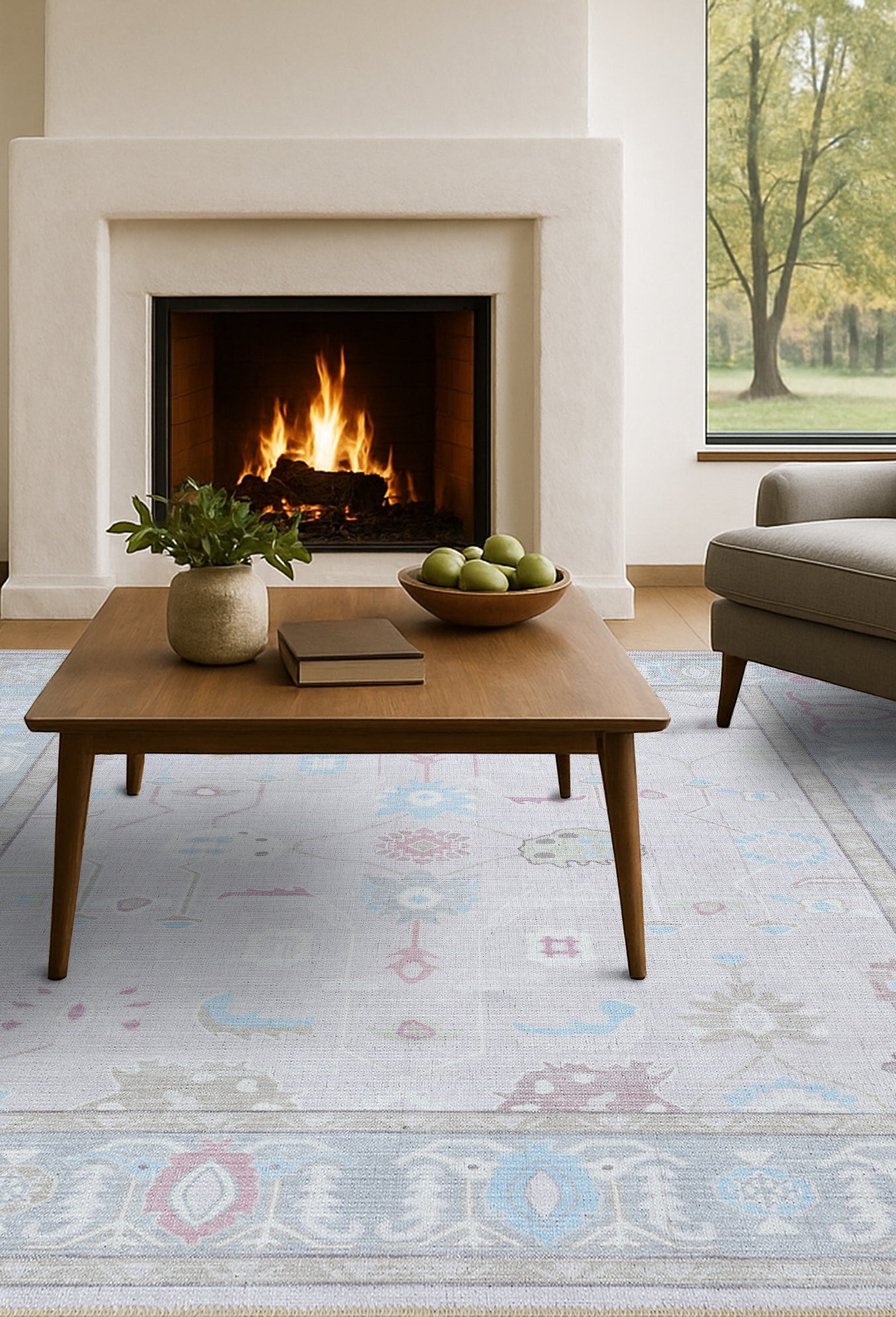 Daria Neutral Faded Pink Blush Oushak Rug