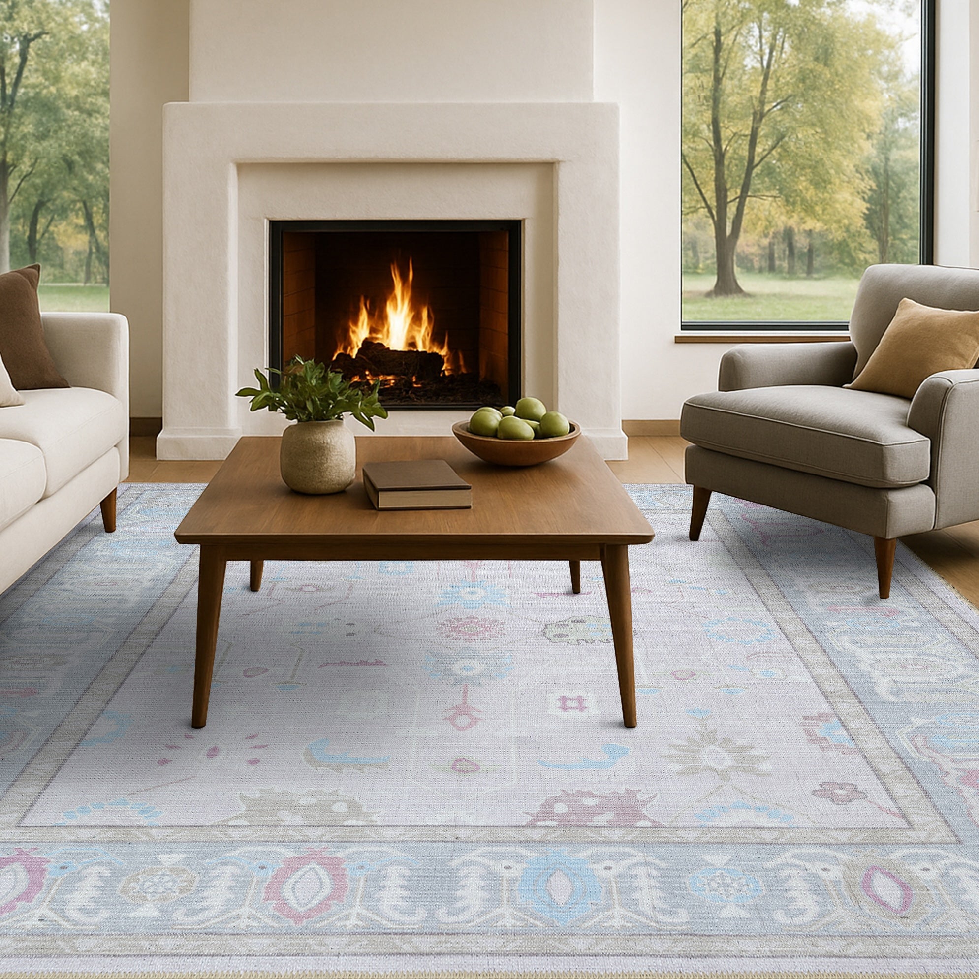 Daria Neutral Faded Pink Blush Oushak Rug