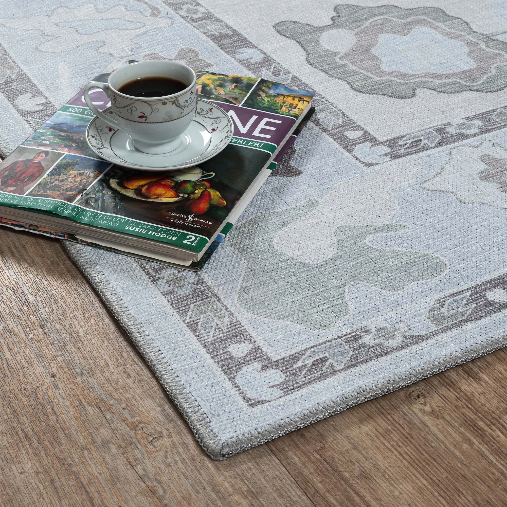 Vira Pastel Cream Beige Floral Modern Oushak Rug