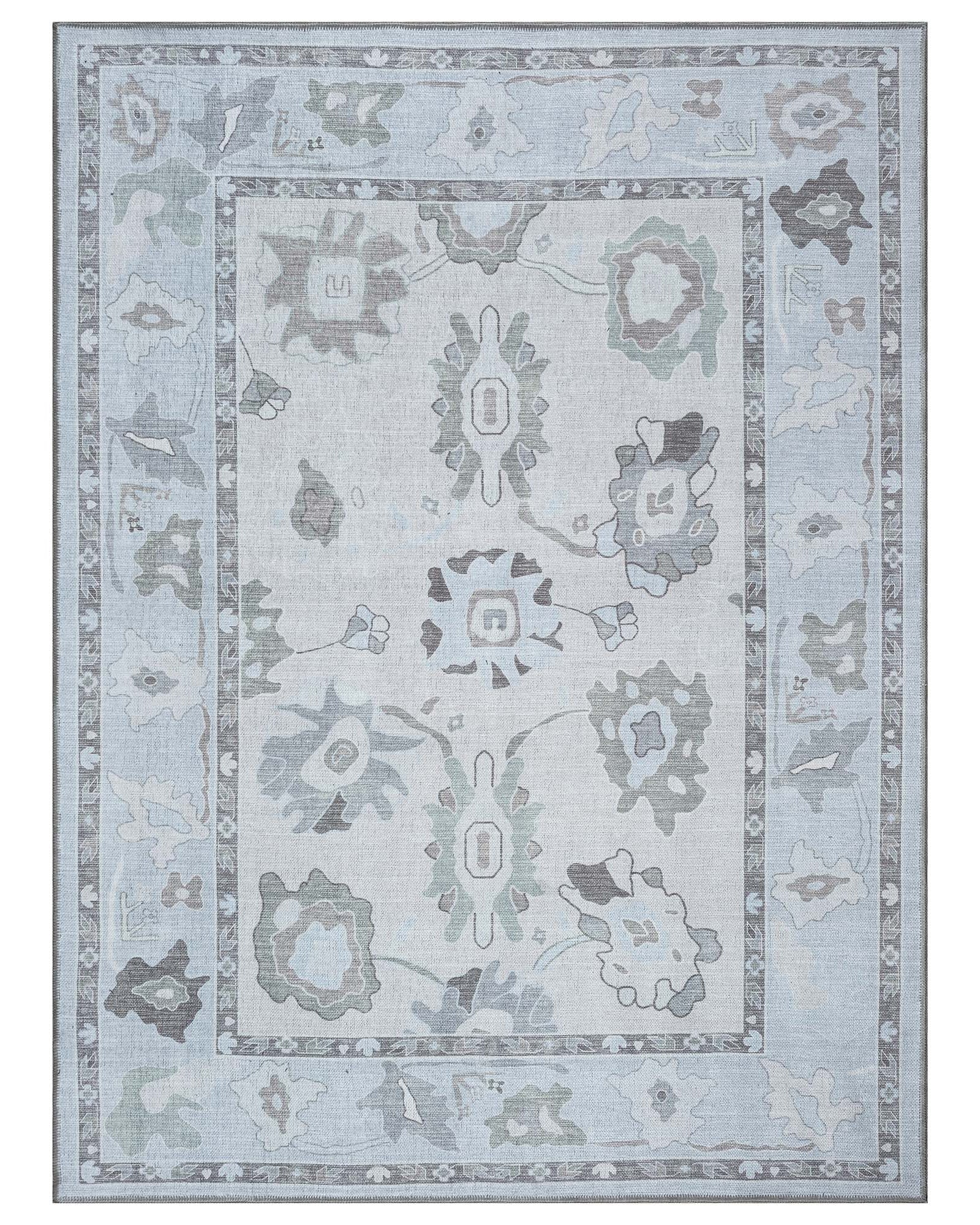 Vira Pastel Cream Beige Floral Modern Oushak Rug