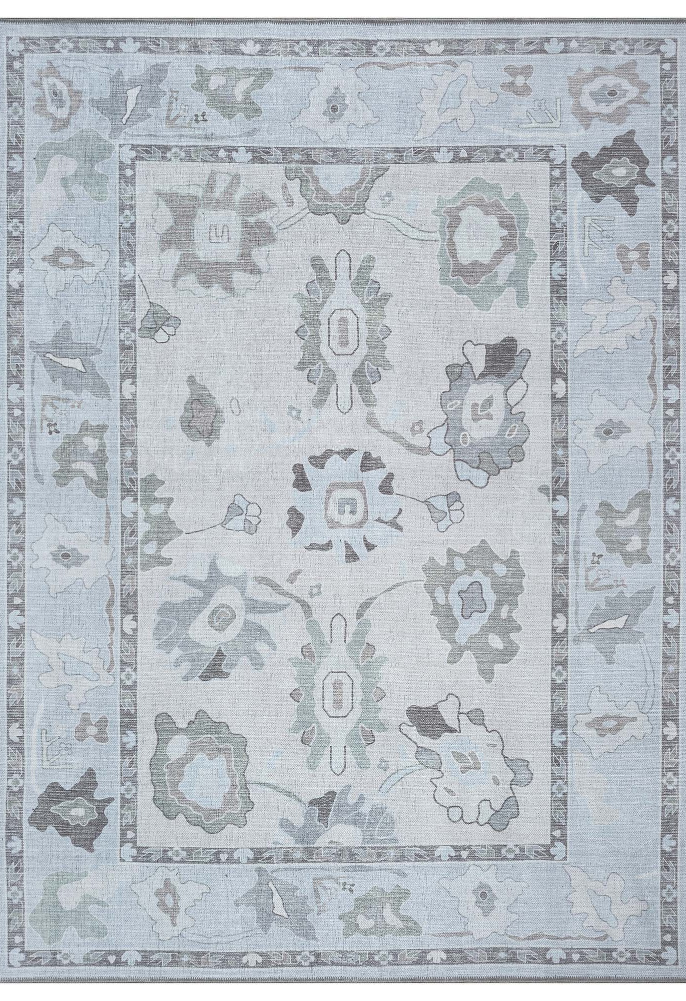 Vira Pastel Cream Beige Floral Modern Oushak Rug