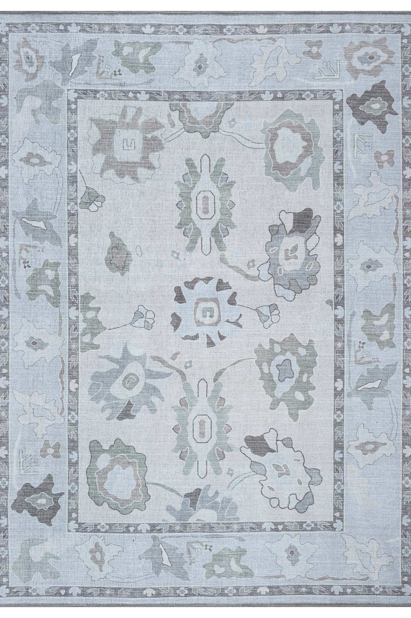 Vira Pastel Cream Beige Floral Modern Oushak Rug