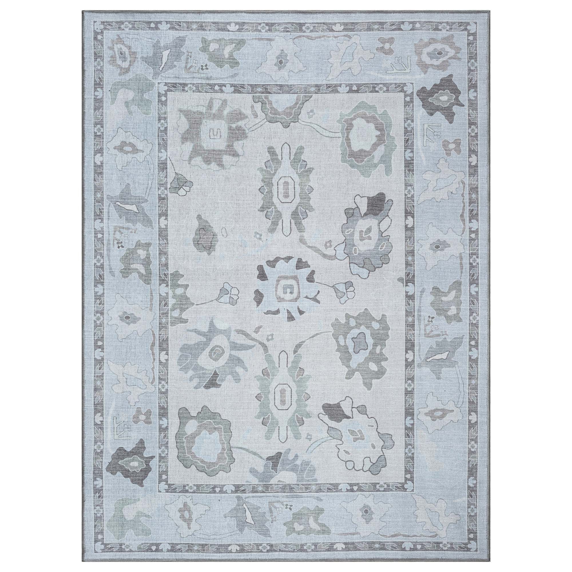 Vira Pastel Cream Beige Floral Modern Oushak Rug