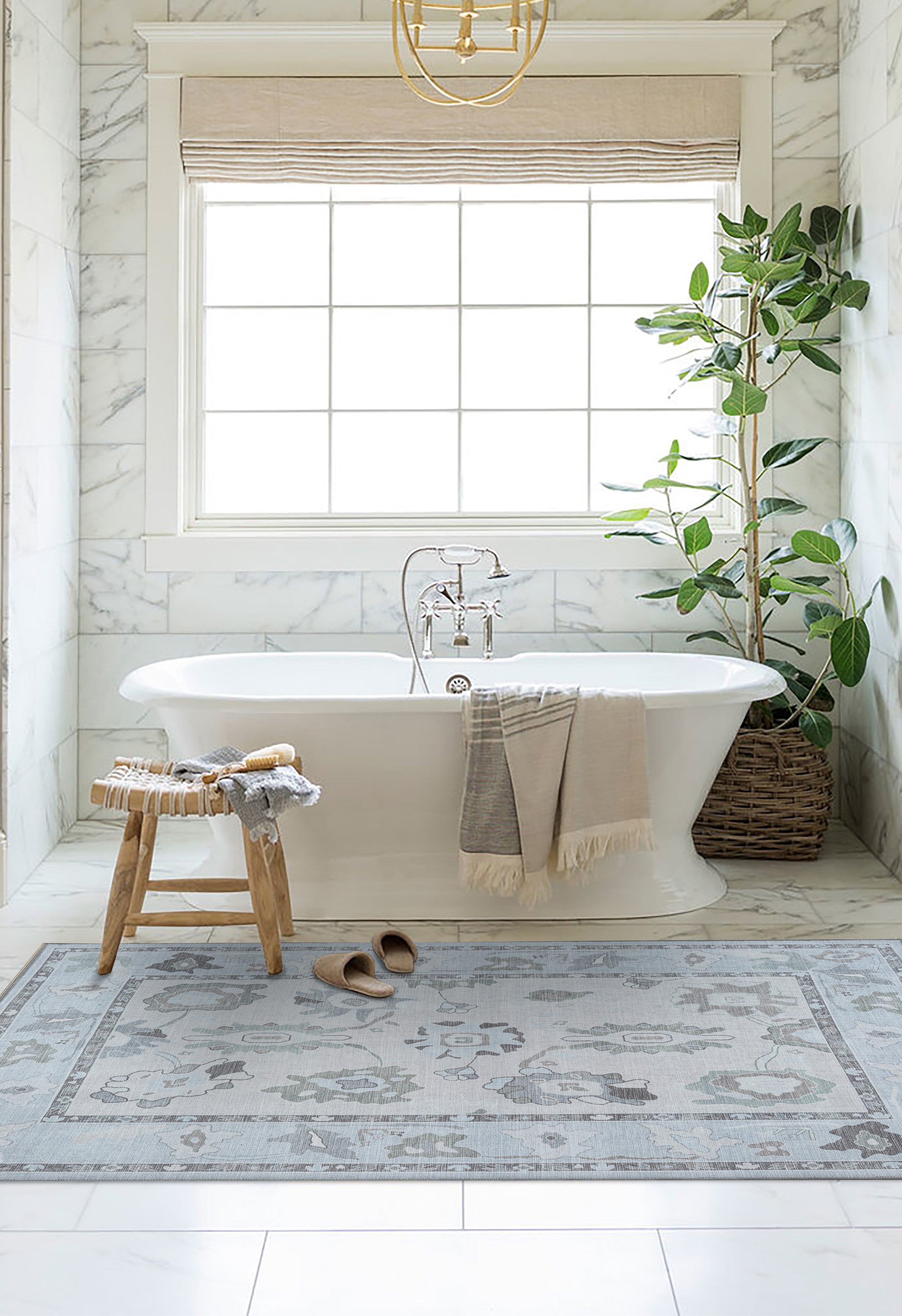 Vira Pastel Cream Beige Floral Modern Oushak Rug