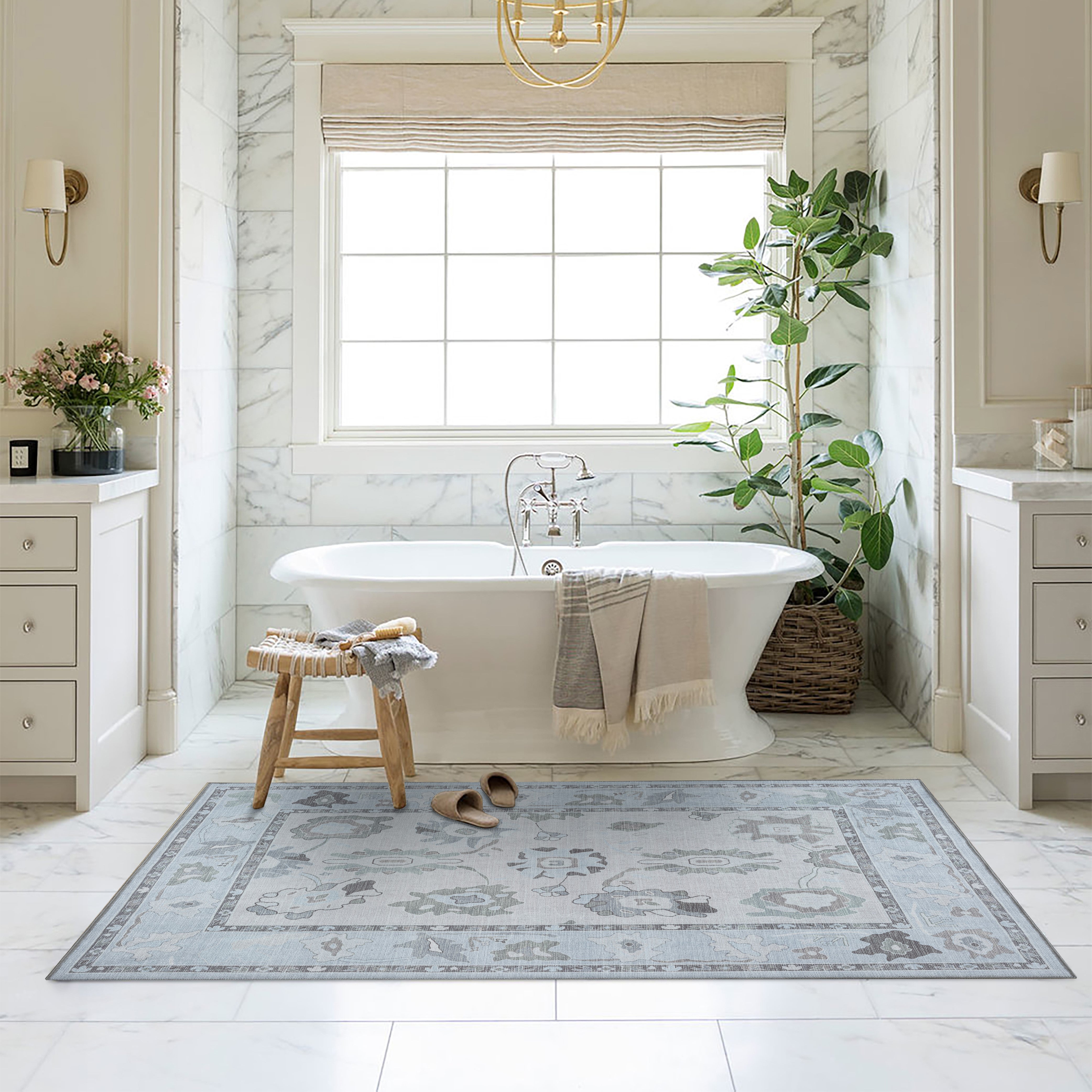 Vira Pastel Cream Beige Floral Modern Oushak Rug