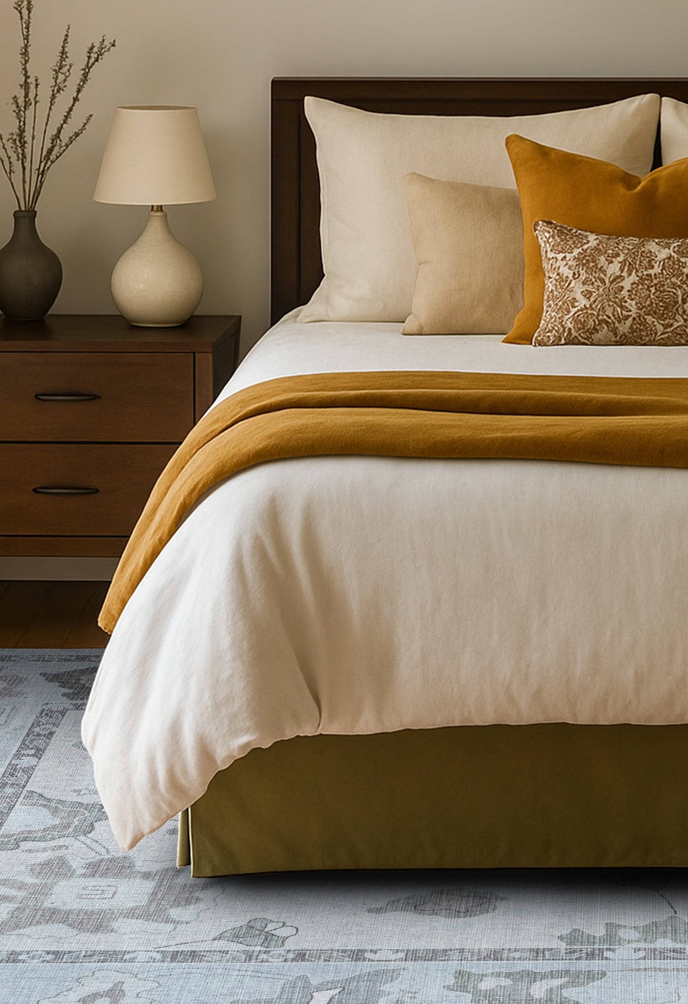 Vira Pastel Cream Beige Floral Modern Oushak Rug