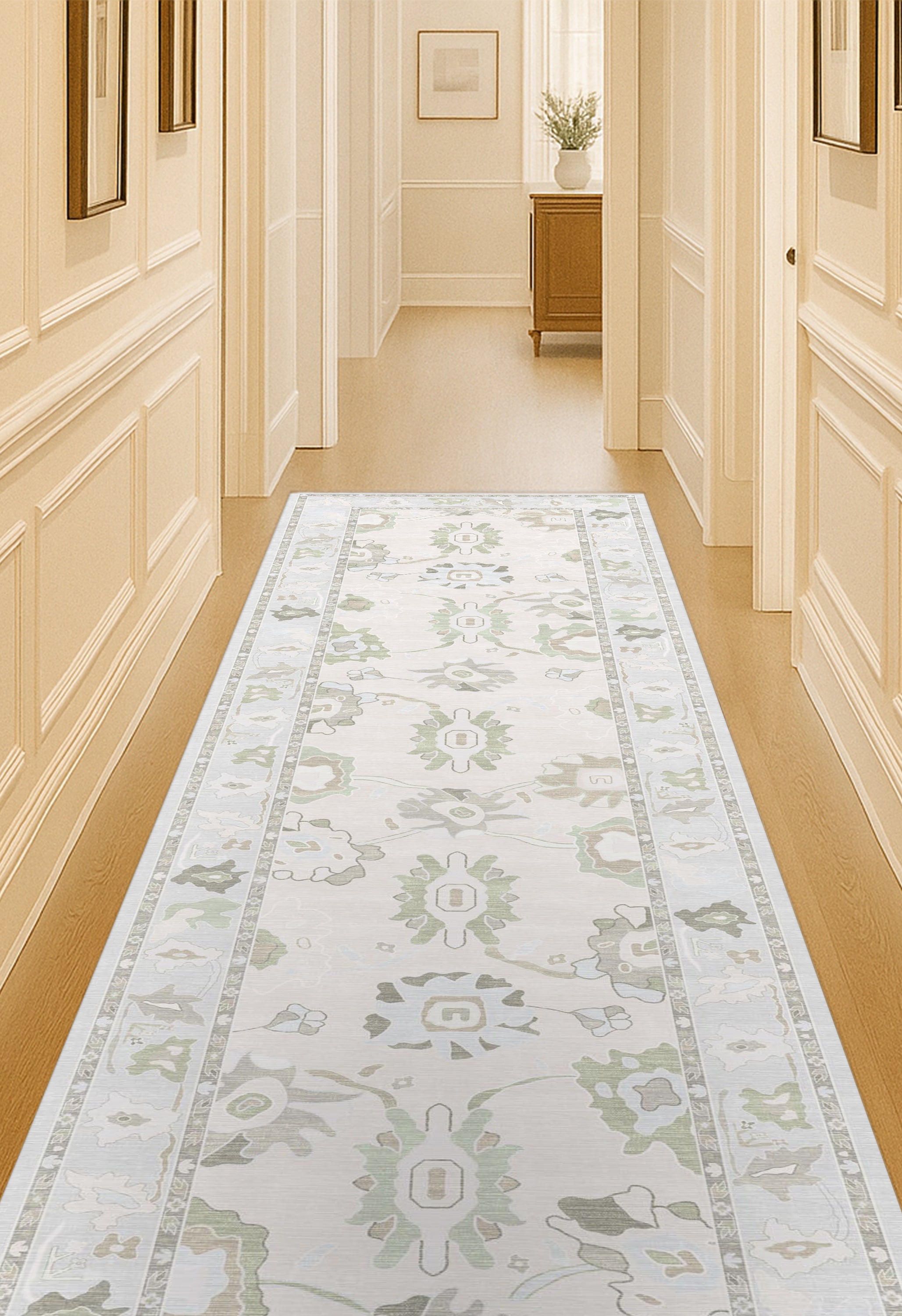Vira Pastel Cream Beige Floral Modern Oushak Rug
