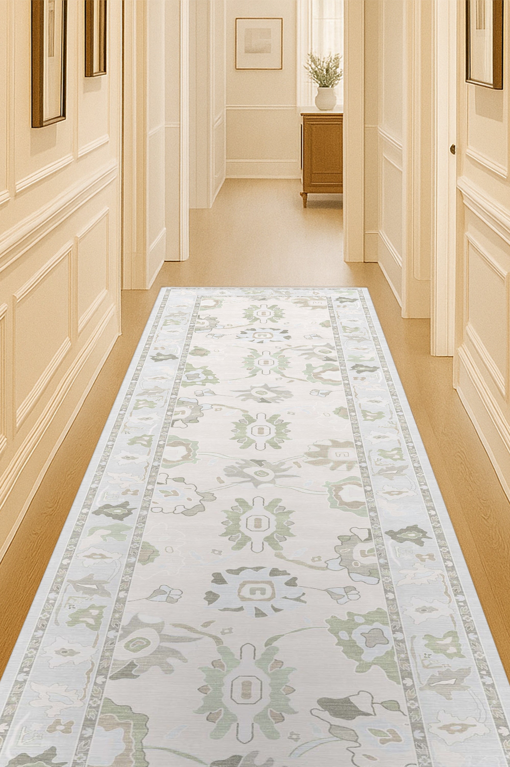 Vira Pastel Cream Beige Floral Modern Oushak Rug