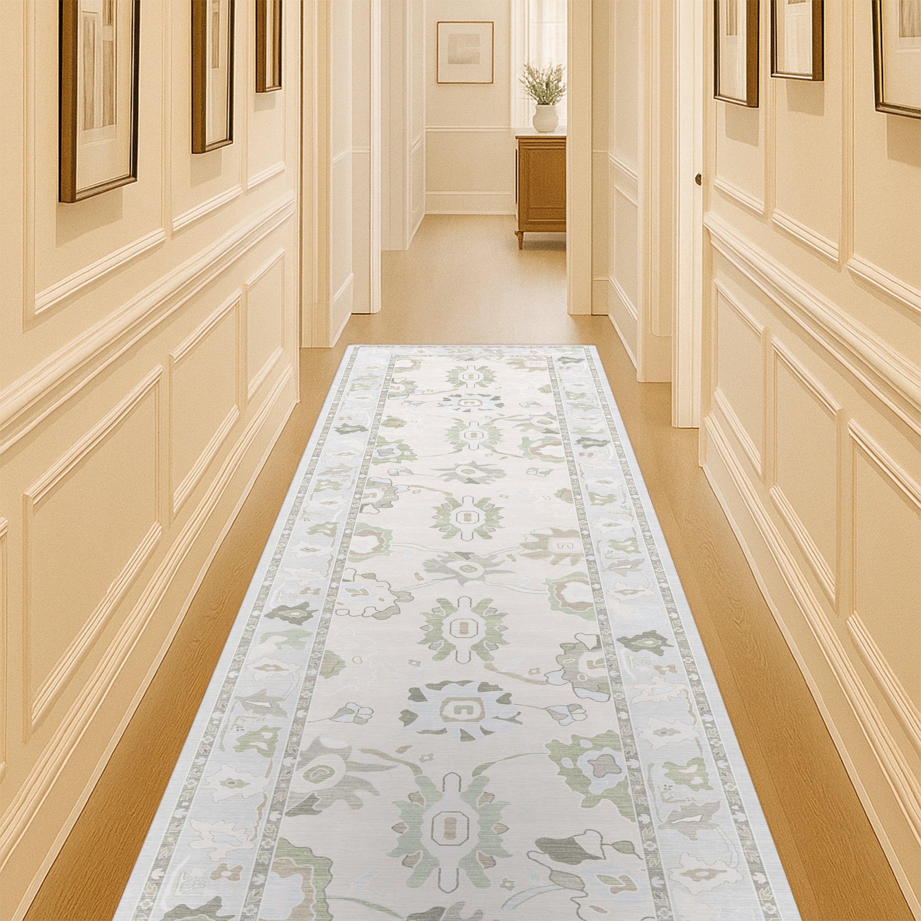 Vira Pastel Cream Beige Floral Modern Oushak Rug