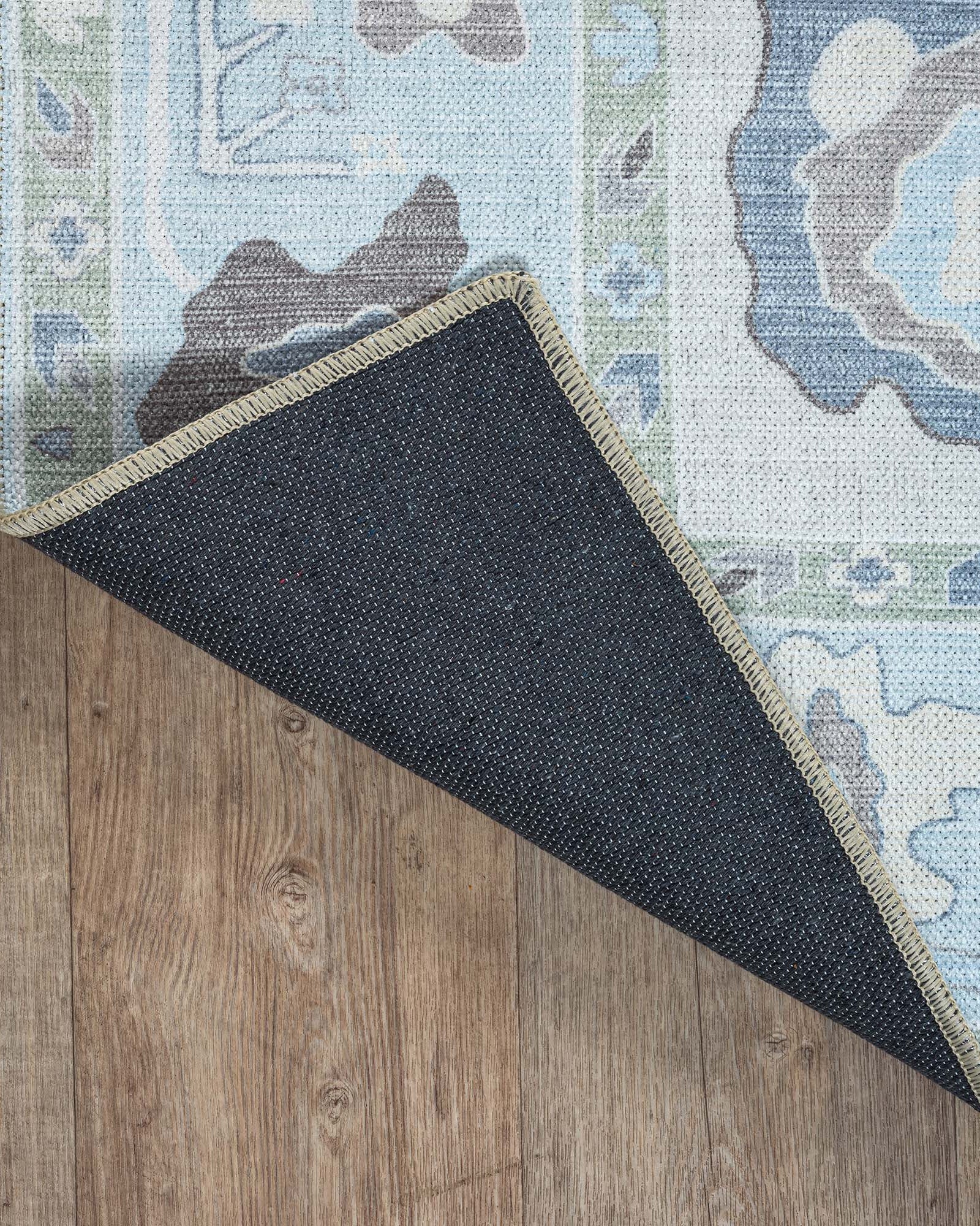 Pamira Cream Blue Floral Modern Oushak Rug