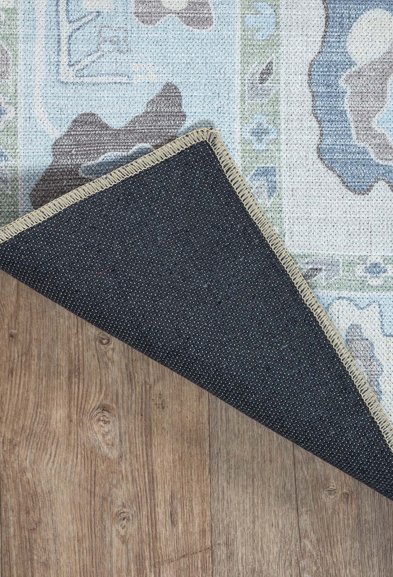 Pamira Cream Blue Floral Modern Oushak Rug