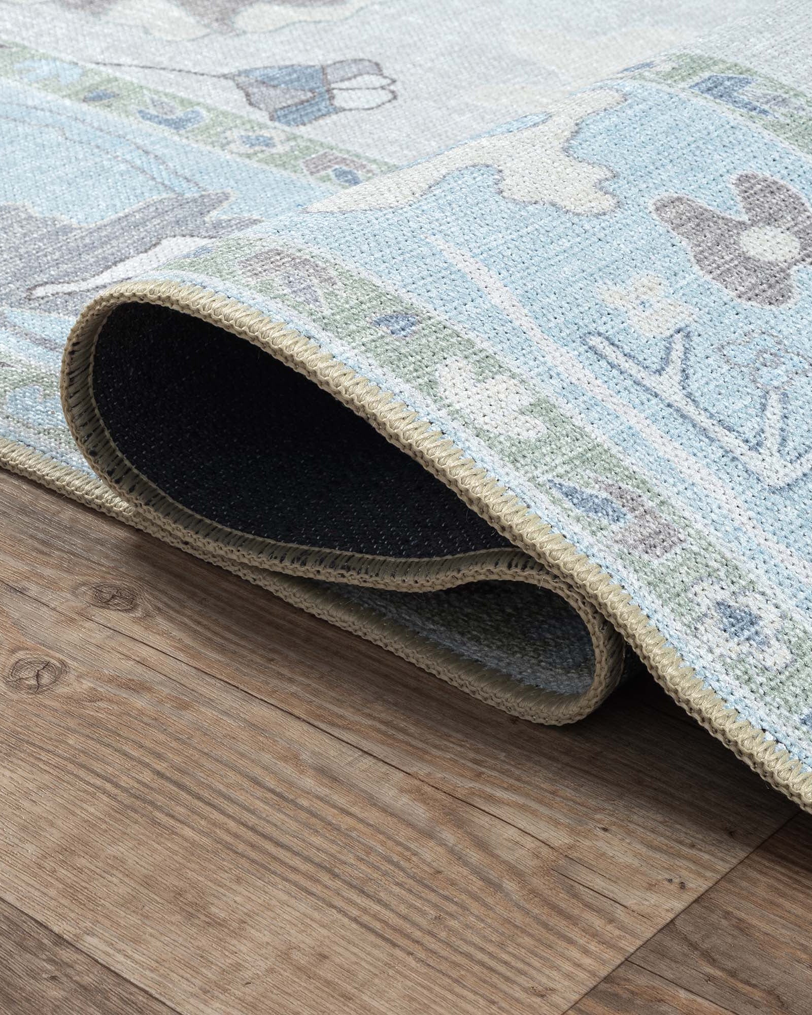 Pamira Cream Blue Floral Modern Oushak Rug