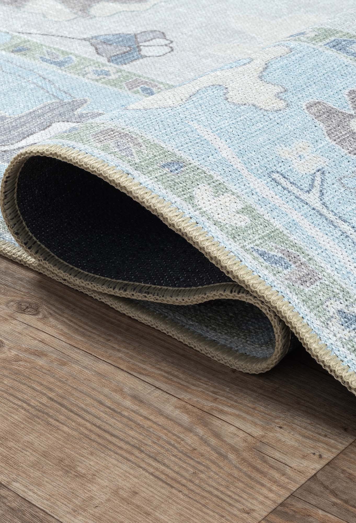 Pamira Cream Blue Floral Modern Oushak Rug