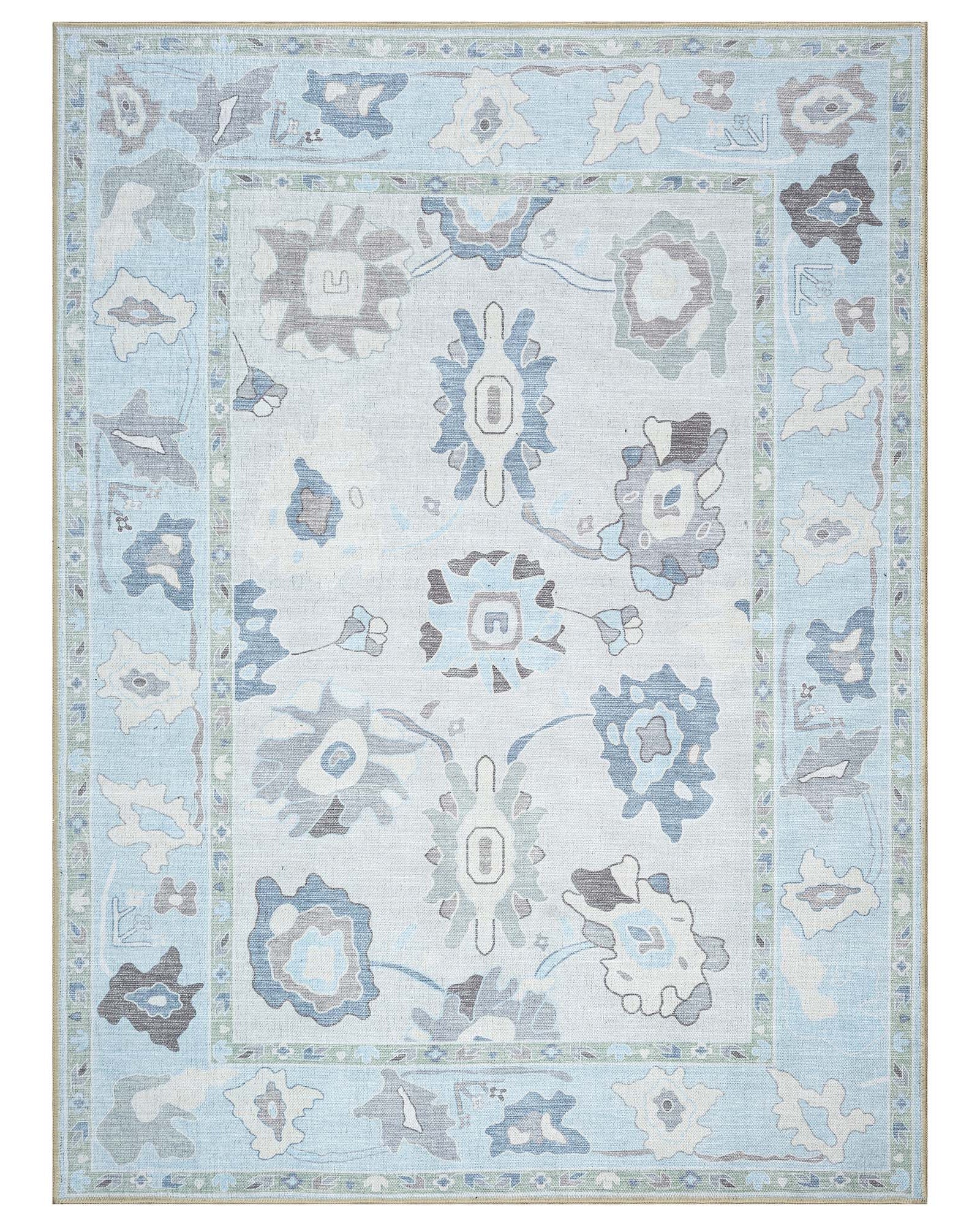 Pamira Cream Blue Floral Modern Oushak Rug