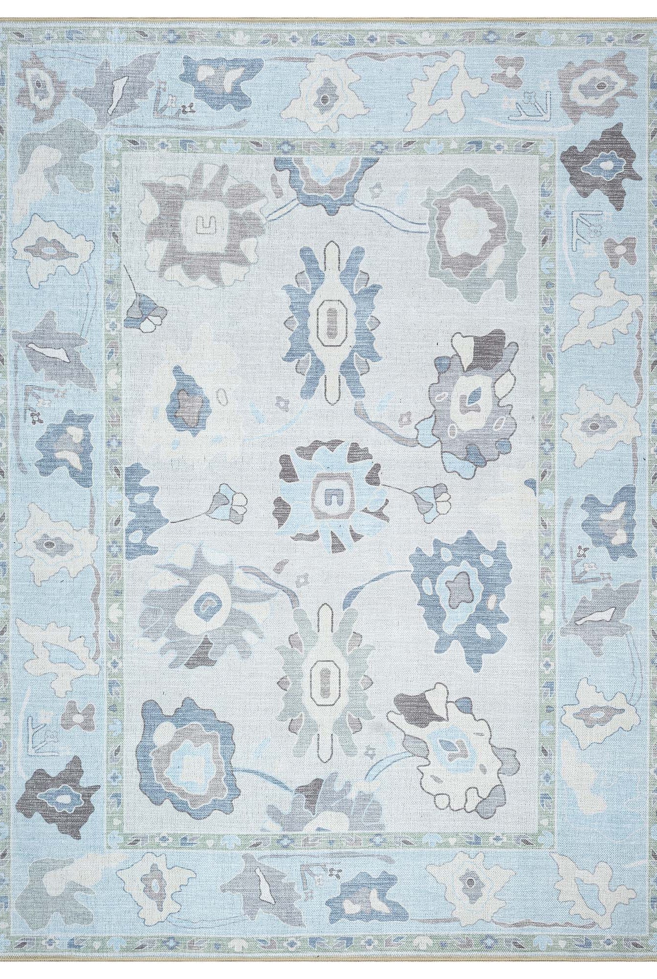 Pamira Cream Blue Floral Modern Oushak Rug