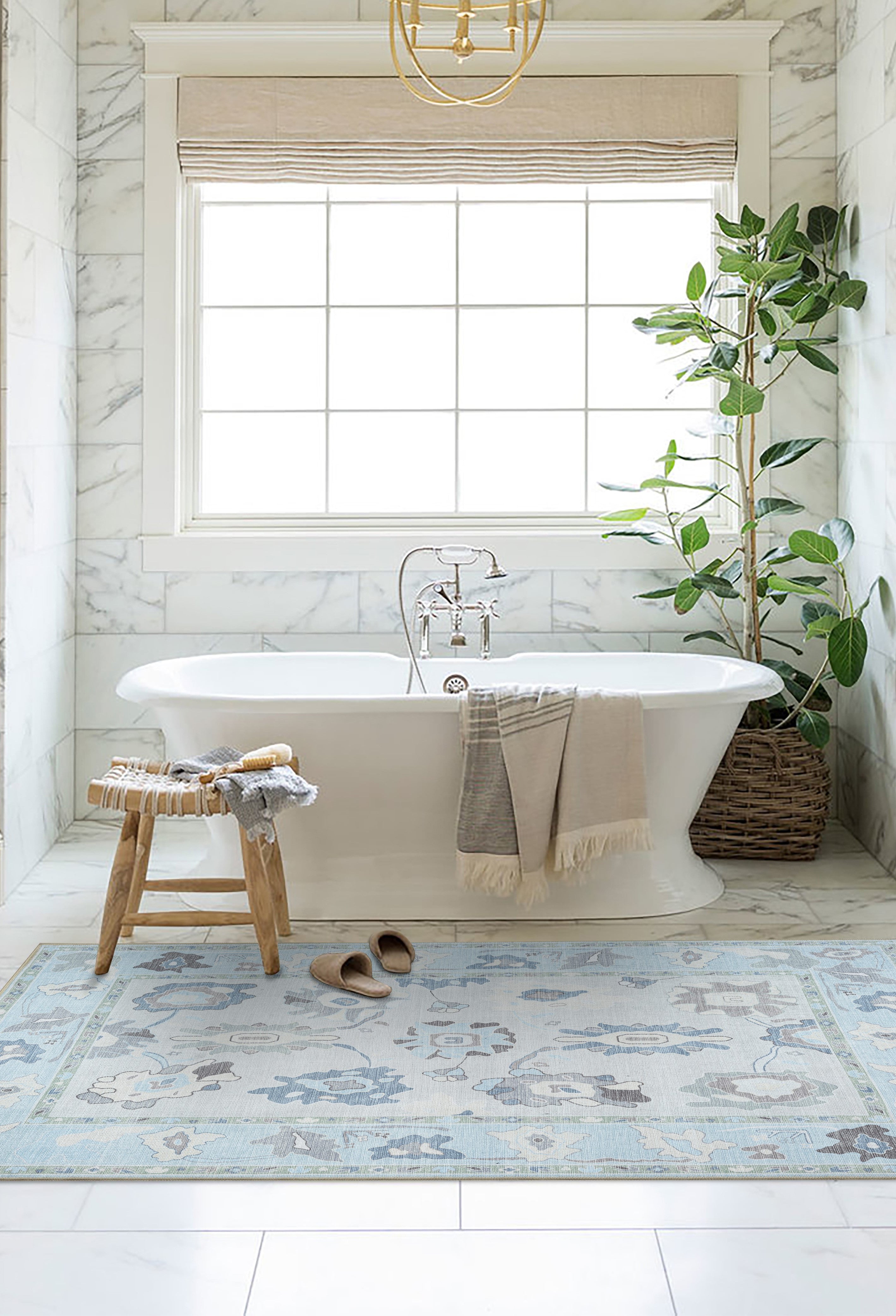 Pamira Cream Blue Floral Modern Oushak Rug