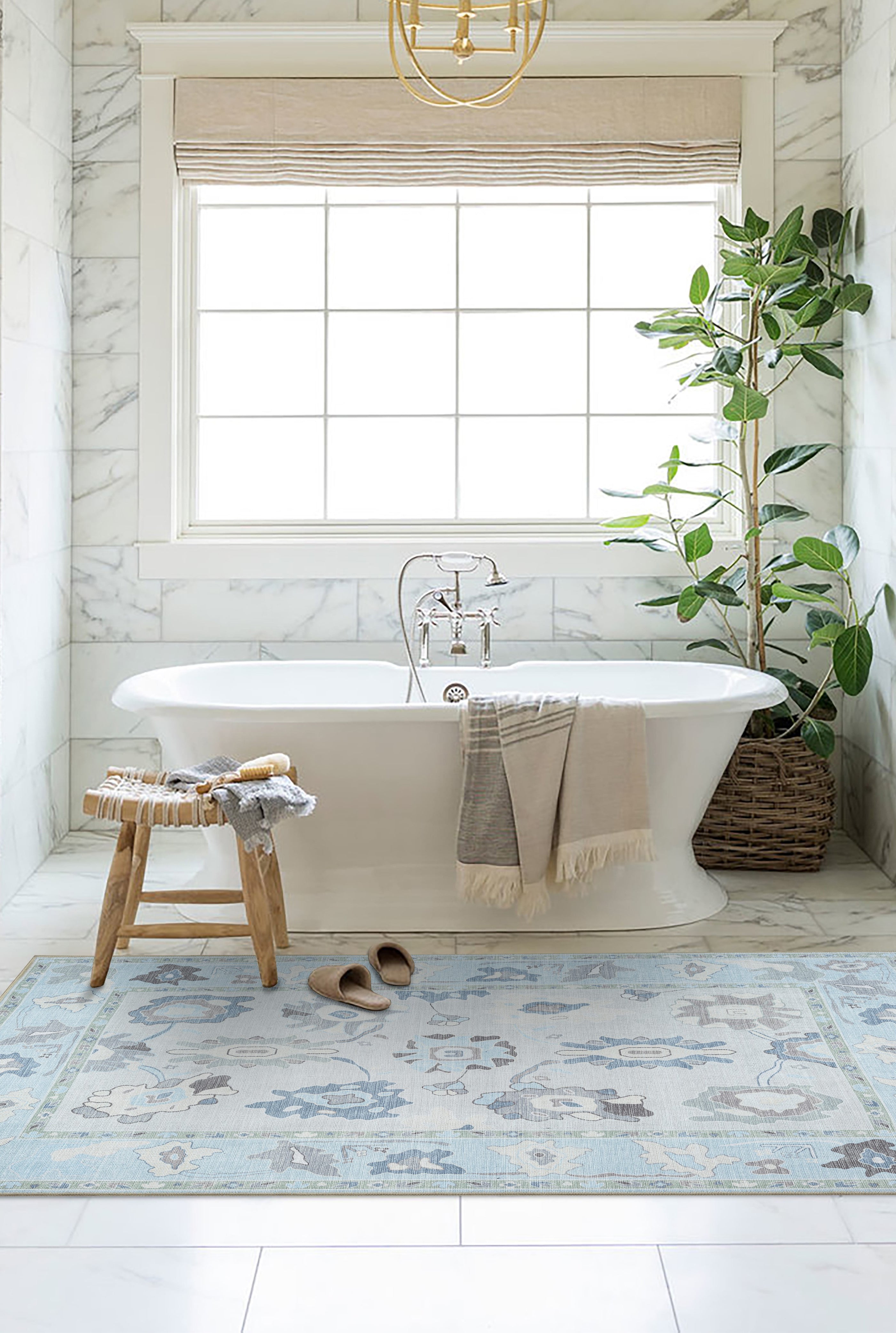 Pamira Cream Blue Floral Modern Oushak Rug