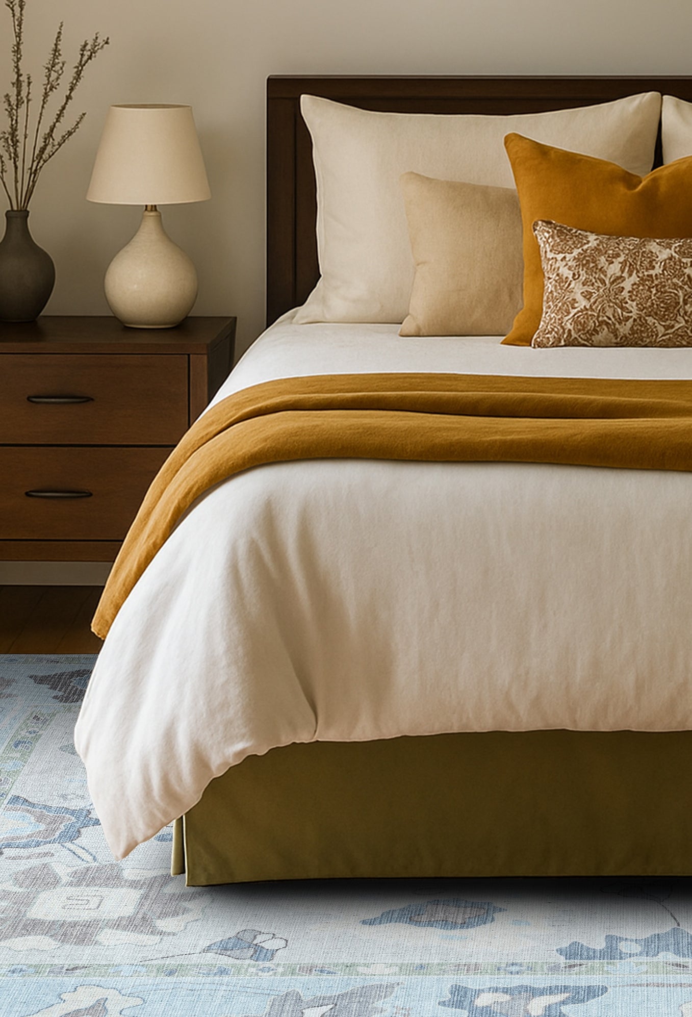 Pamira Cream Blue Floral Modern Oushak Rug