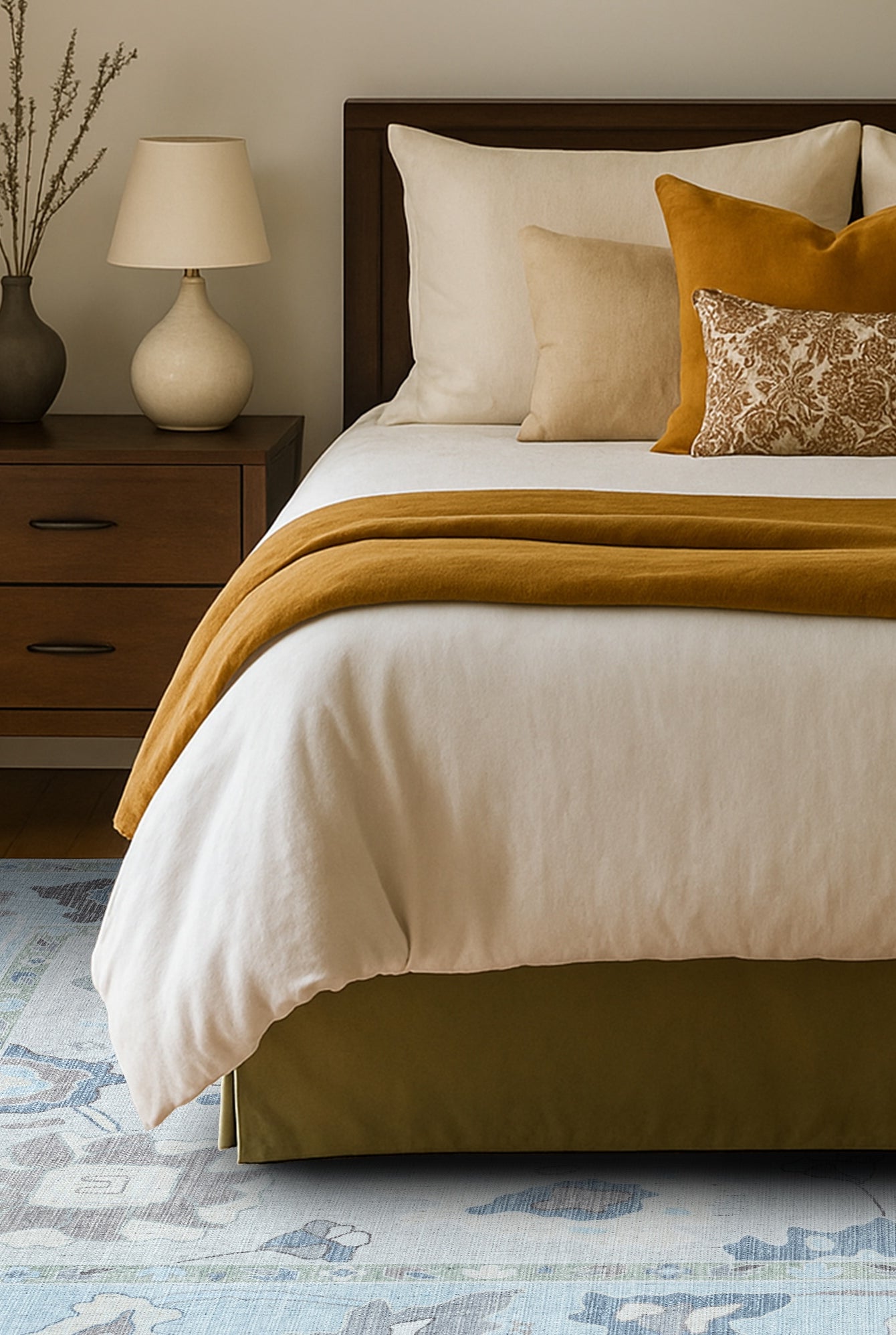 Pamira Cream Blue Floral Modern Oushak Rug